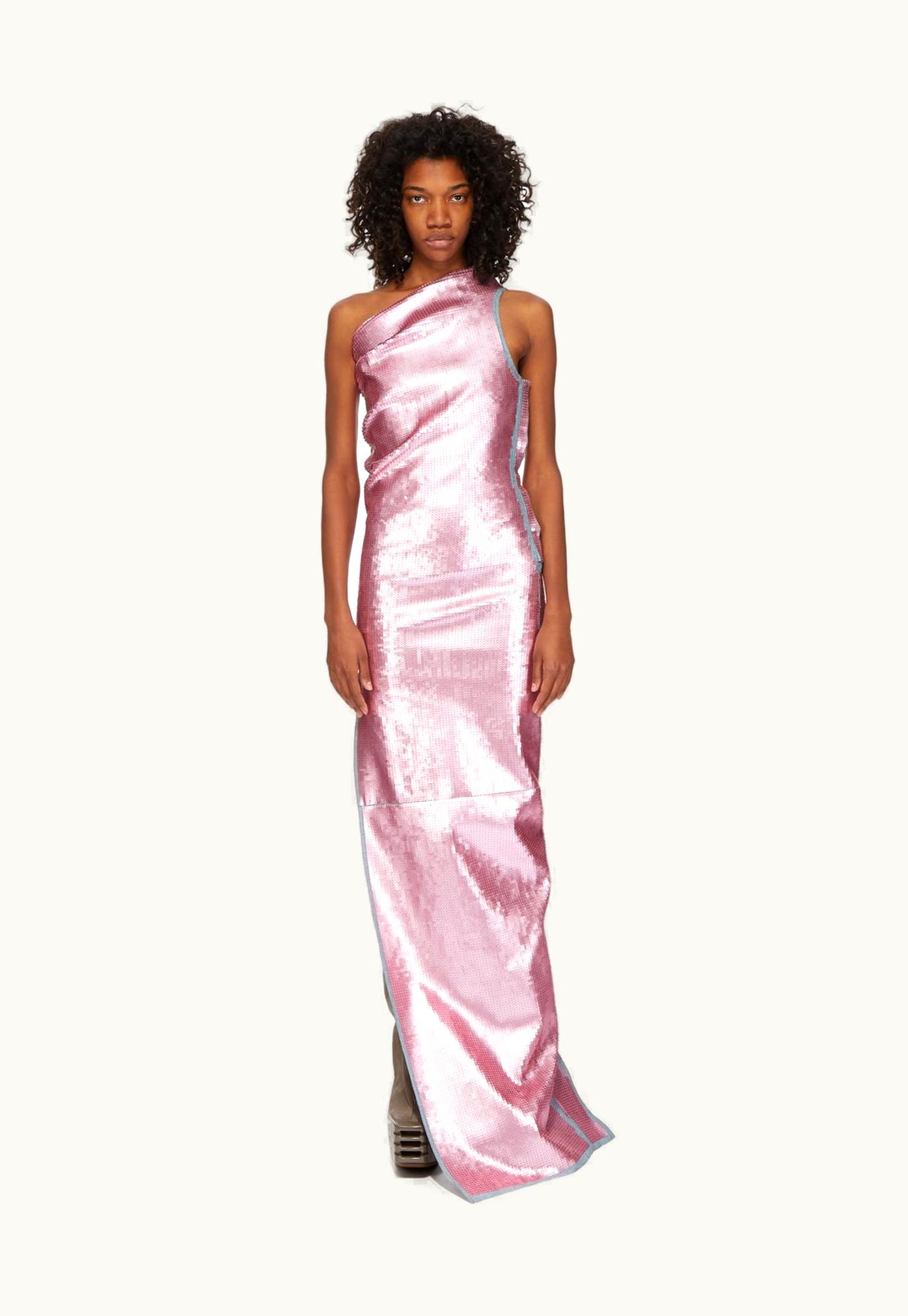 Rick Owens Rick Owens FW23 Luxor Runway Athena Gown In Blue And Pink Sequin Embroidered Stretch Denim