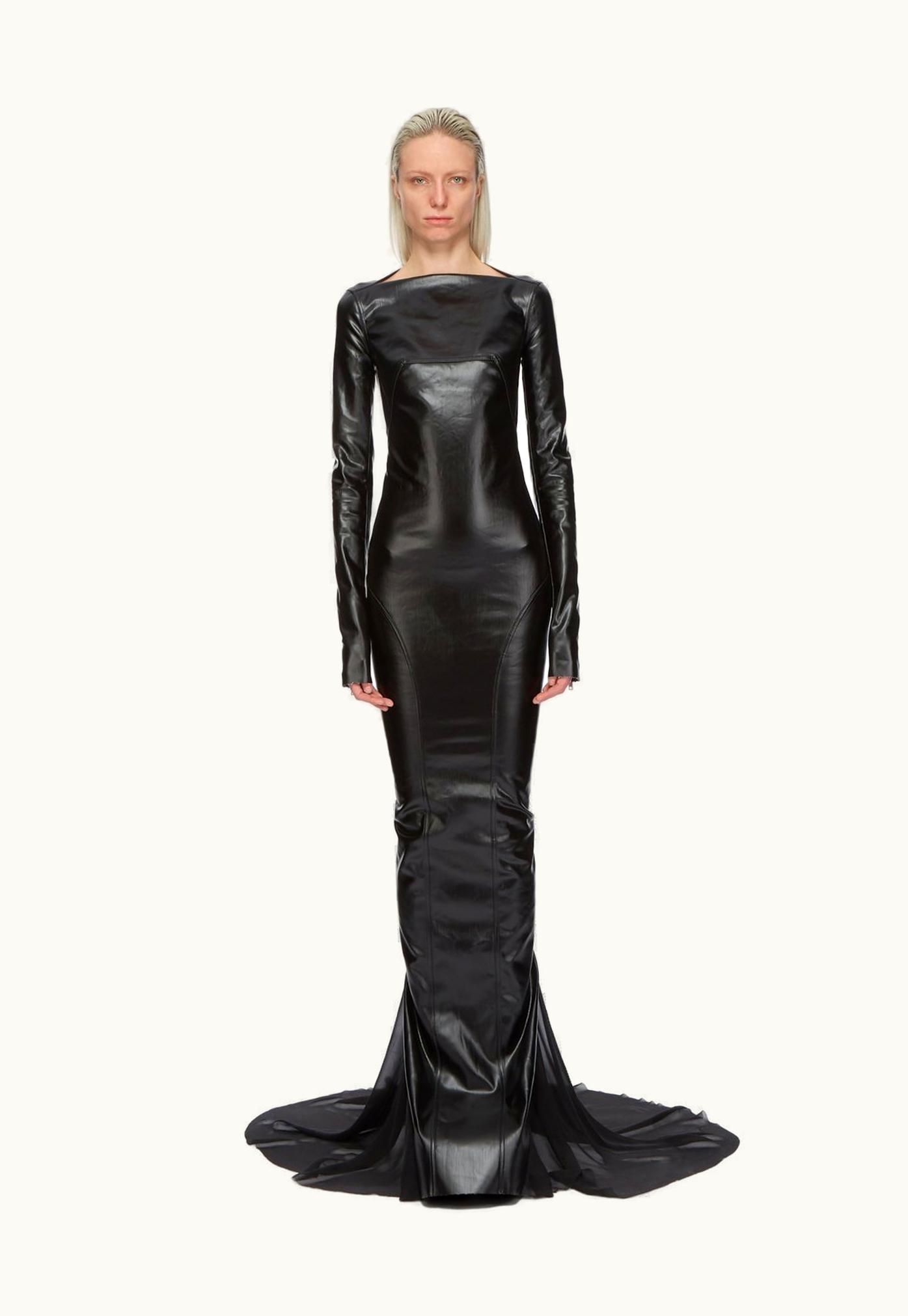 Rick Owens Rick Owens FW23 Luxor Runway Al Column Gown In Black Rubber Covered Stretch Denim