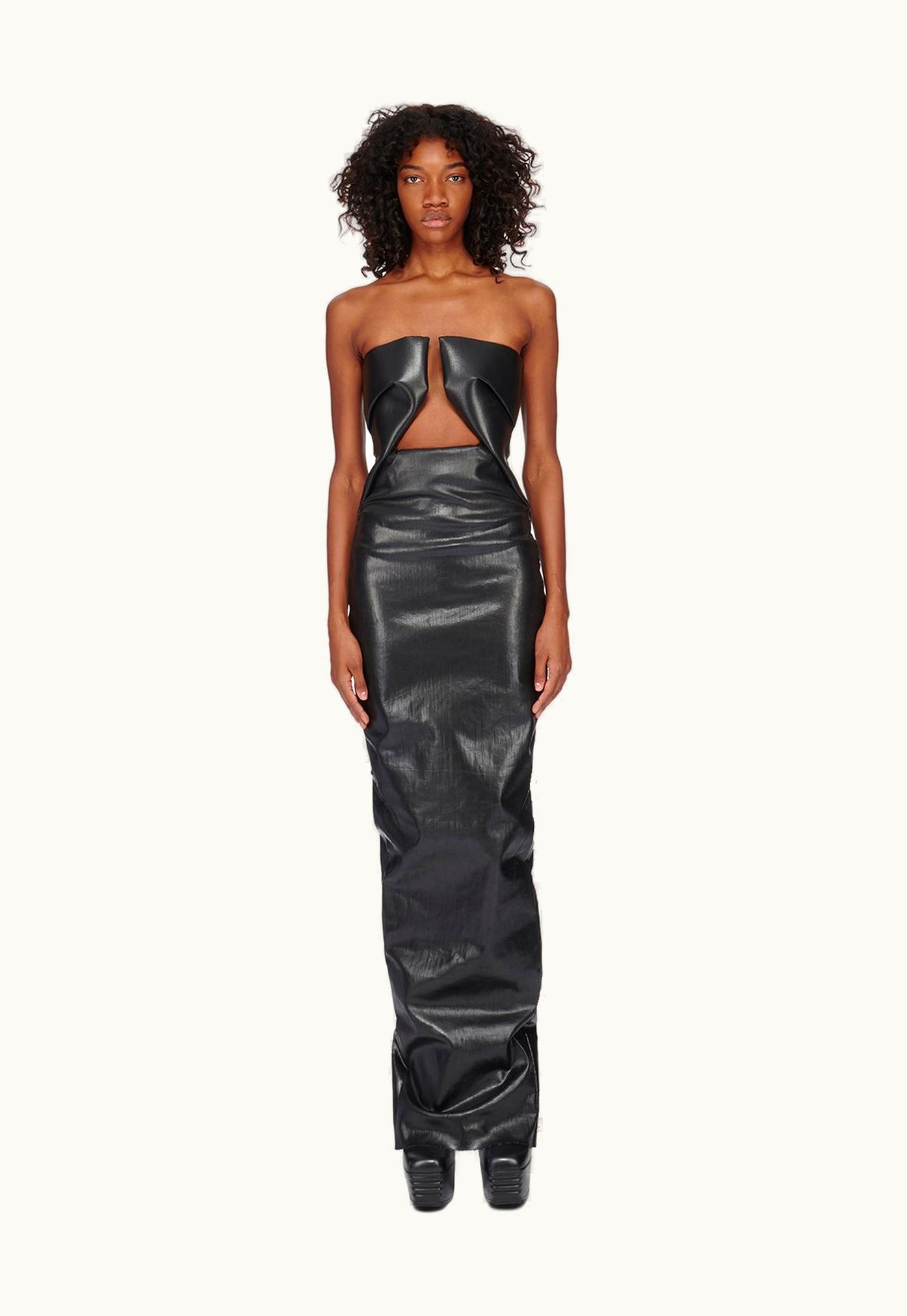 Rick Owens Rick Owens FW23 Luxor Prong Gown In Black Cracked Stretch Denim