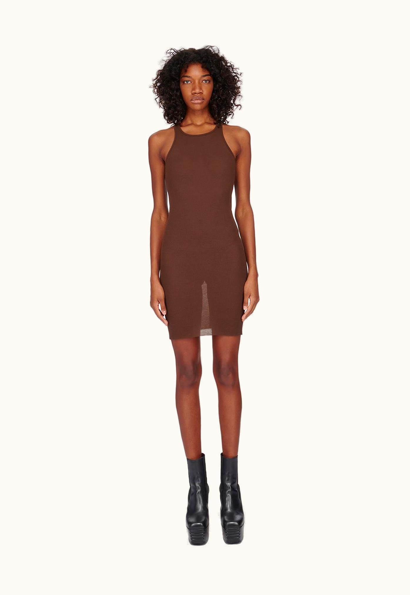 Rick Owens Rick Owens FW23 Luxor Knee Tank Dress In Brown Viscose Silk Rib Jersey