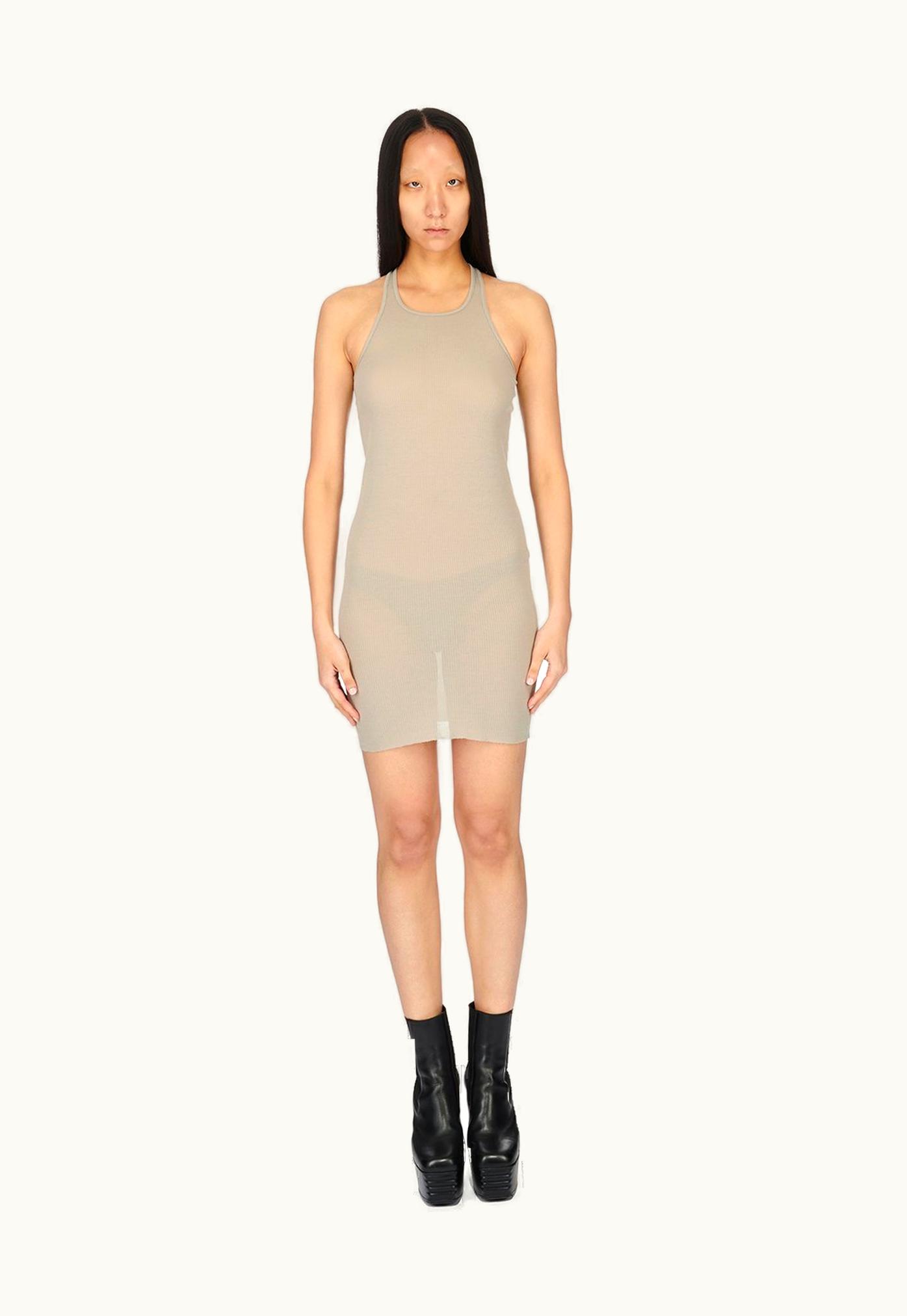 Rick Owens Rick Owens FW23 Luxor Knee Tank Dress In Pearl Viscose Silk Rib Jersey