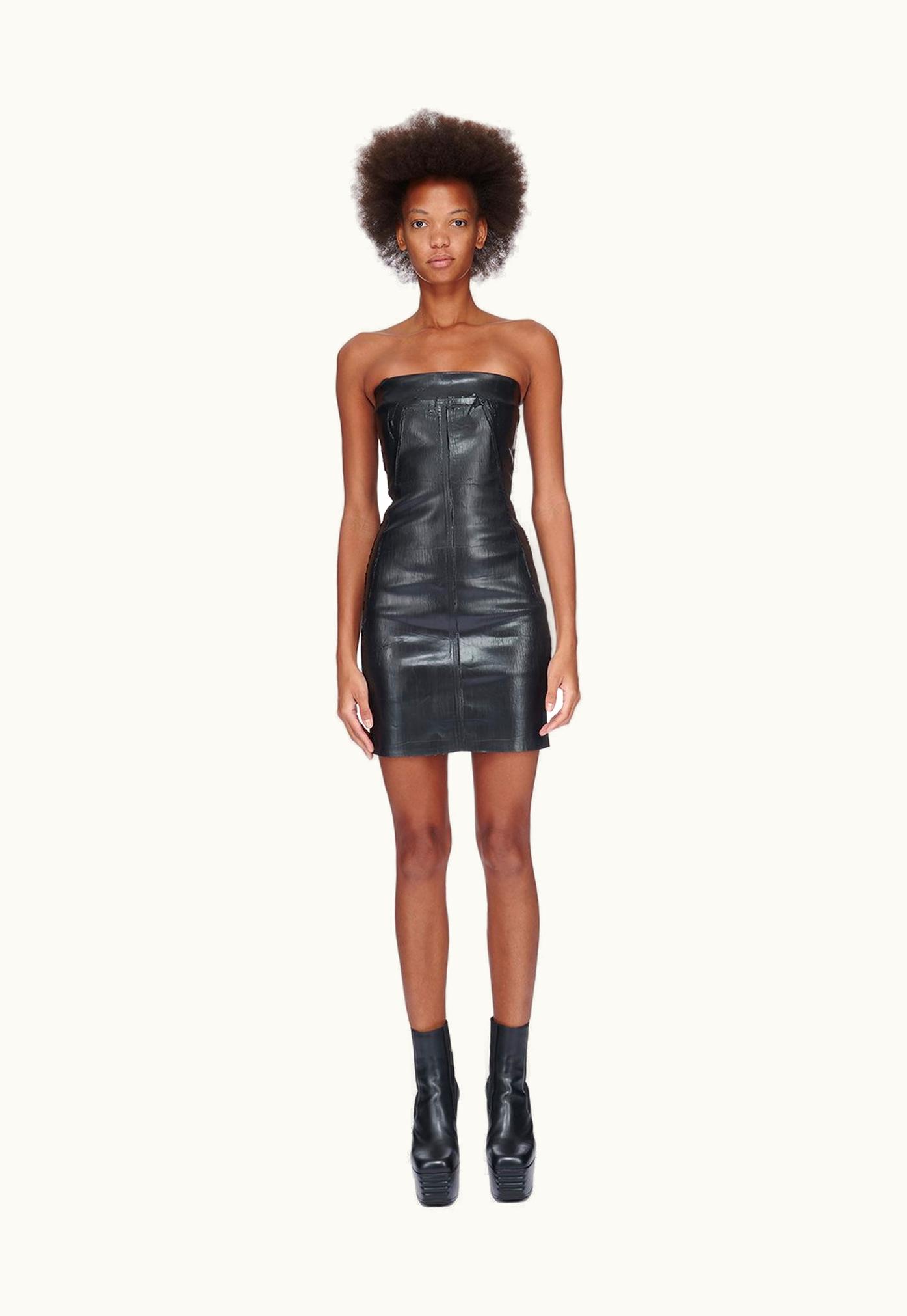 Rick Owens Rick Owens FW23 Luxor Bustier Dress In Black Cracked Stretch Denim