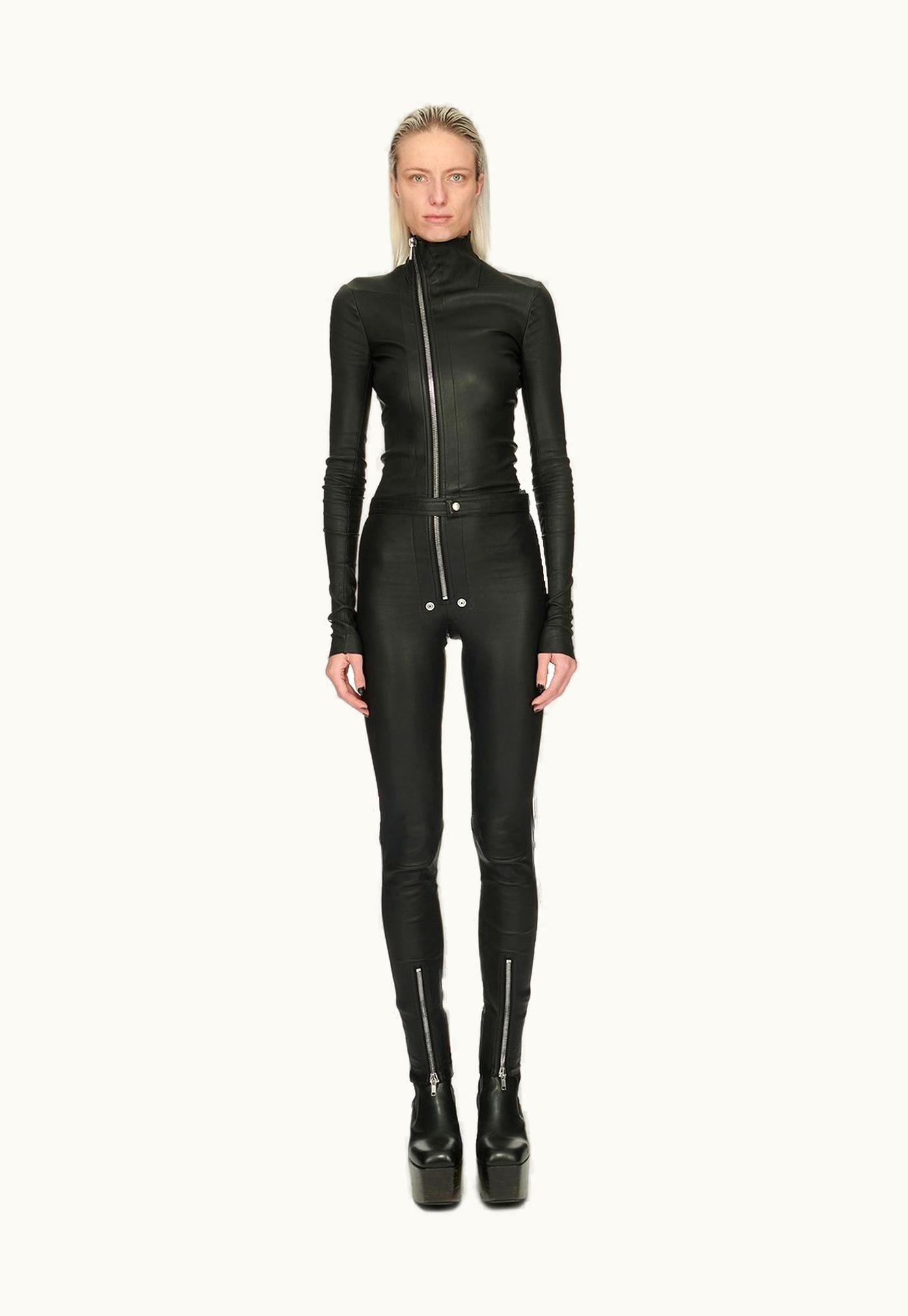 Rick Owens Rick Owens FW23 Luxor Tight Gary Flghtsuit In Black Stretch Lamb Leather
