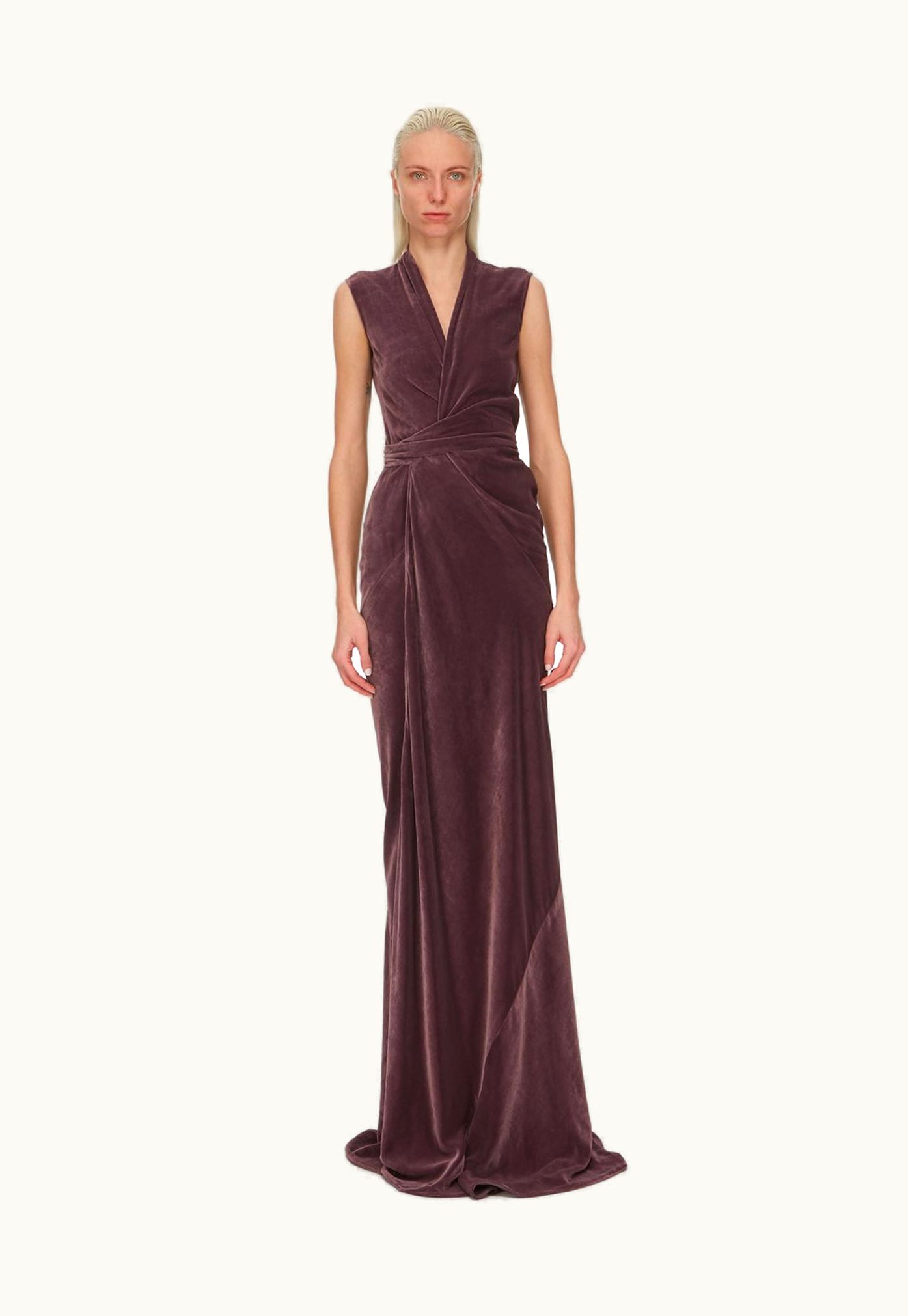 Rick Owens Rick Owens FW23 Luxor Sl Long Wrap Gown In Amethyst Velvet
