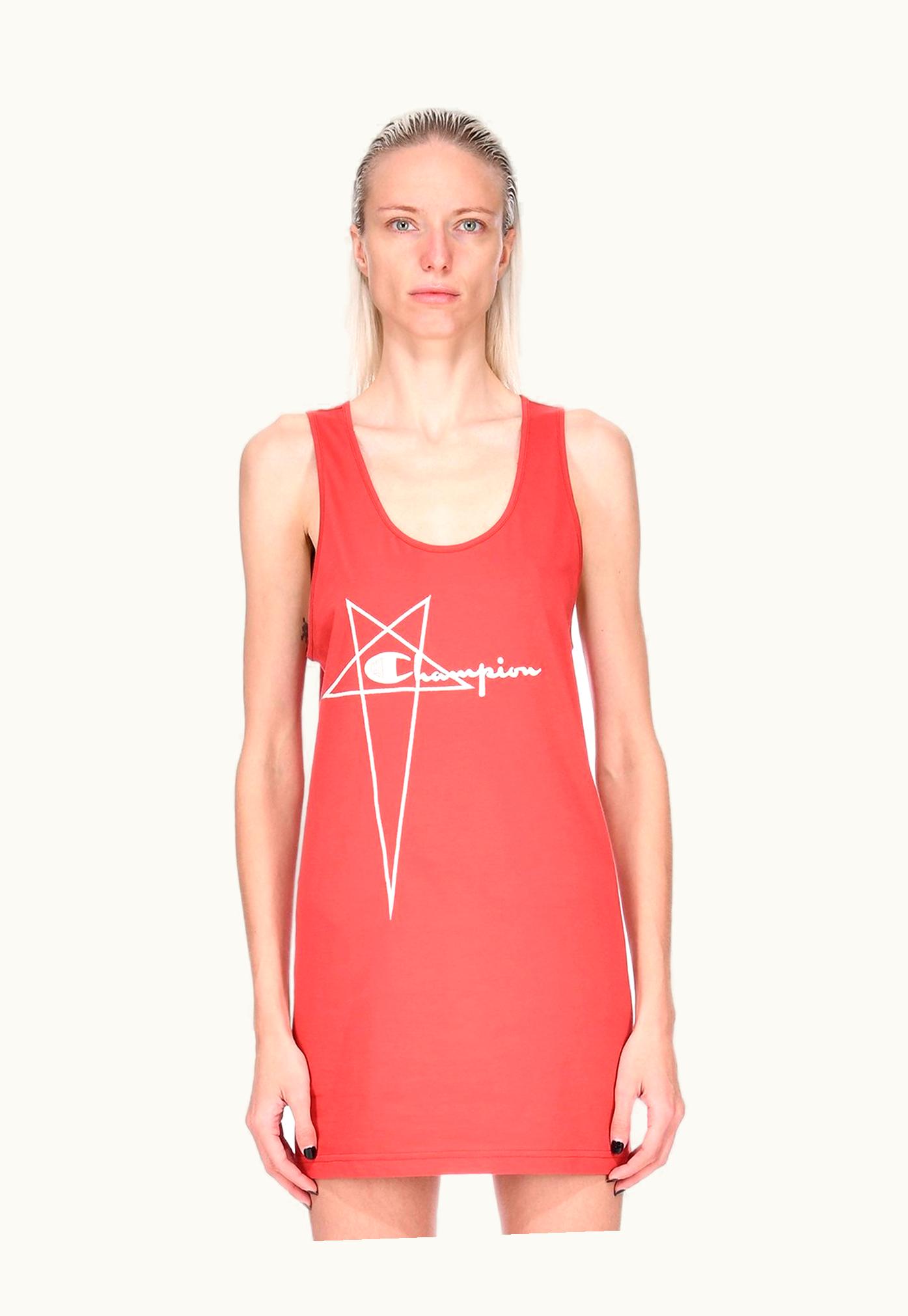Rick Owens Champion X Rick Owens Basketball Dress In Carnelian Red Medium Weight Cotton Jersey