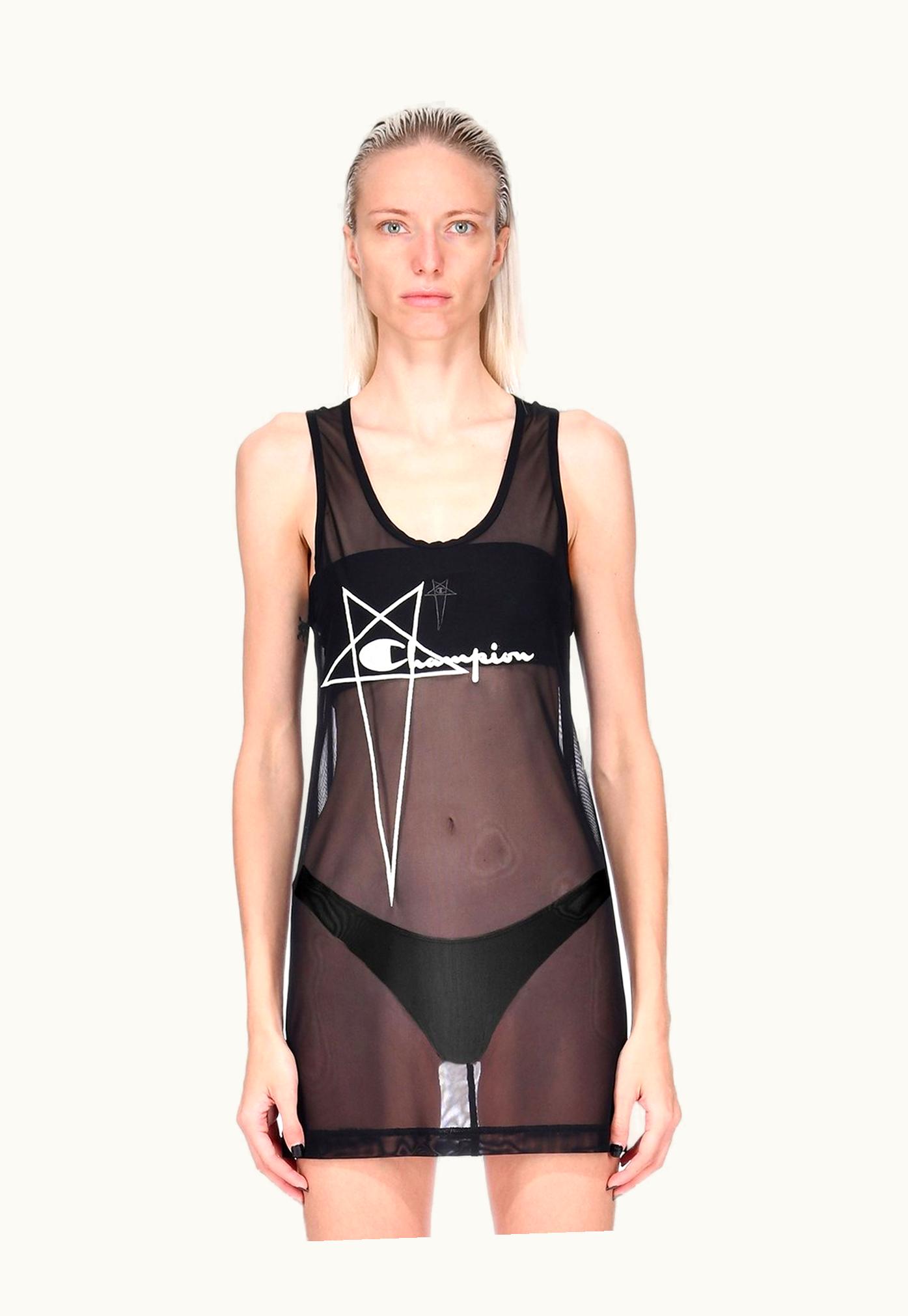 Rick Owens Champion X Rick Owens Basketball Dress In Black Recycled Nylon Micromesh