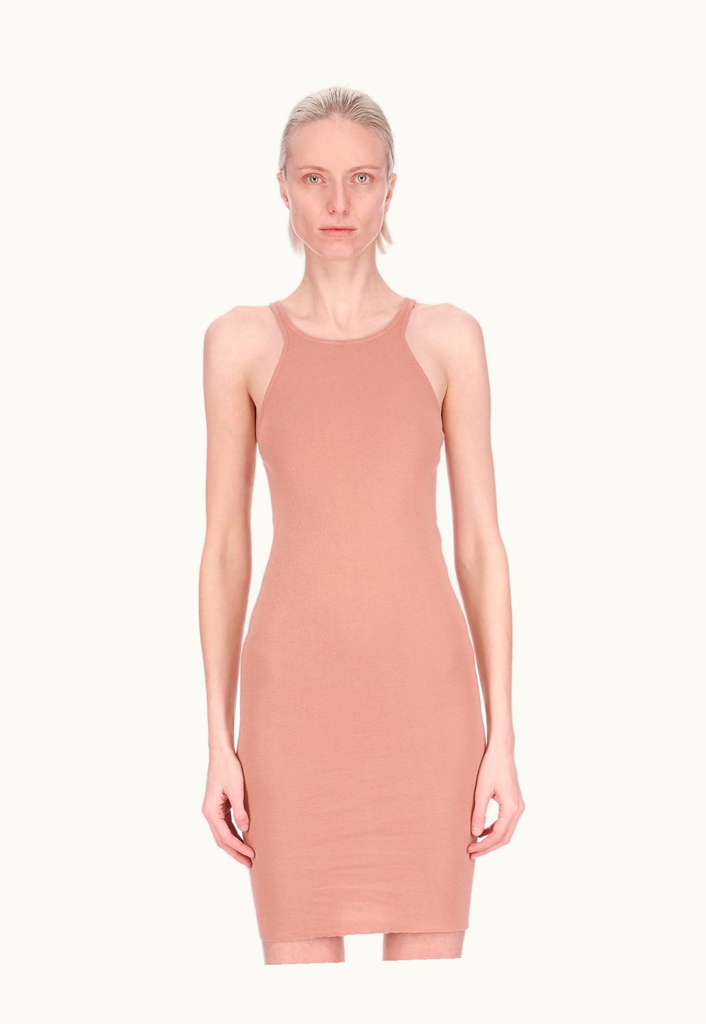 Rick Owens Rick Owens DRKSHDW SS24 Lido Racer Back Tank Dress In Dark Pink Medium Weight Cotton Jersey