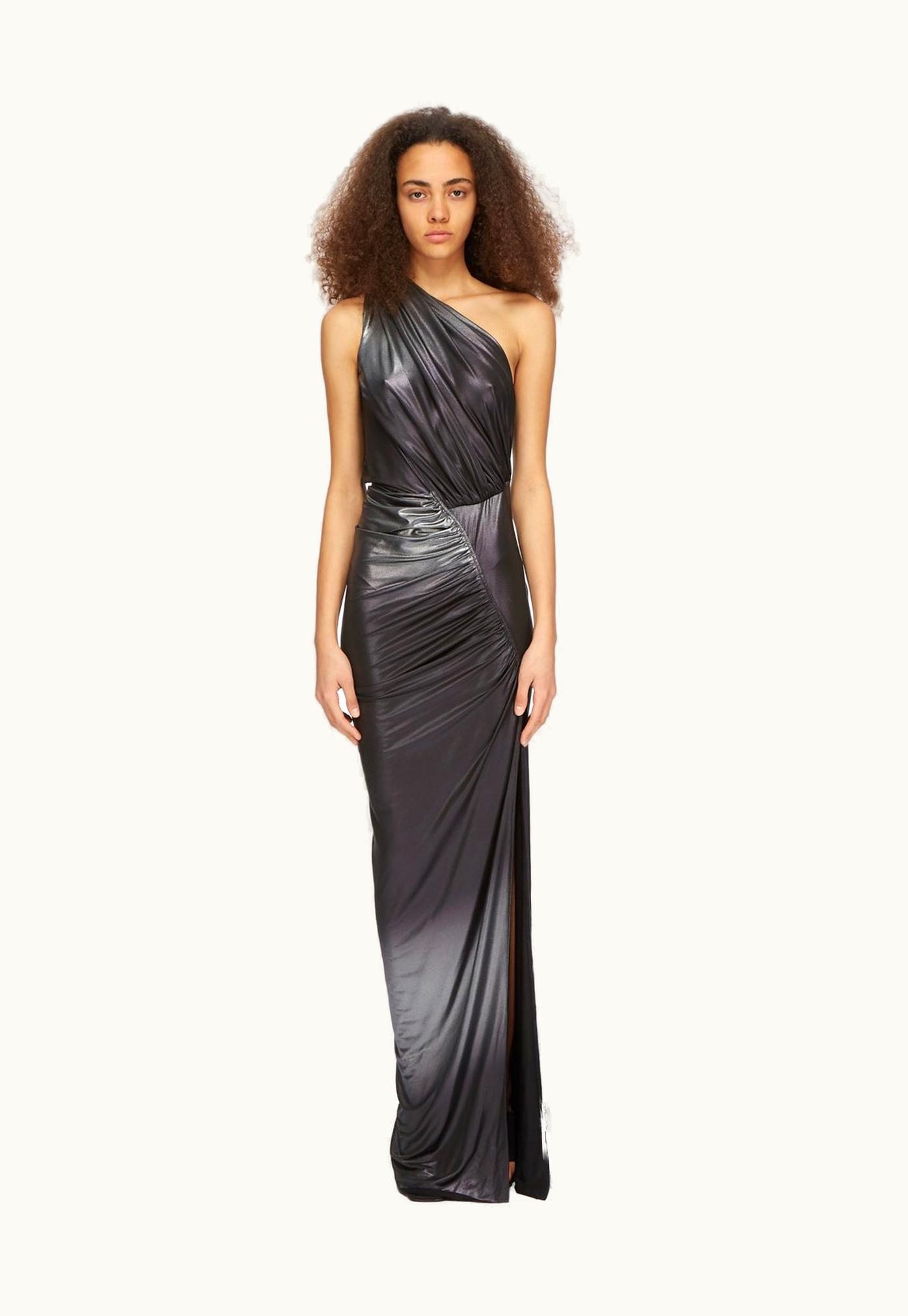 Rick Owens Rick Owens Lilies FW23 Luxor Hera Gown In Silver Degrade Glossy Viscose Jersey