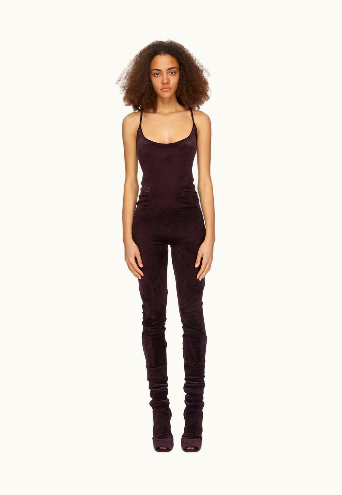 Rick Owens Rick Owens Lilies FW23 Luxor Zephyr Bodysuit In Deep Purple Velvet Jersey