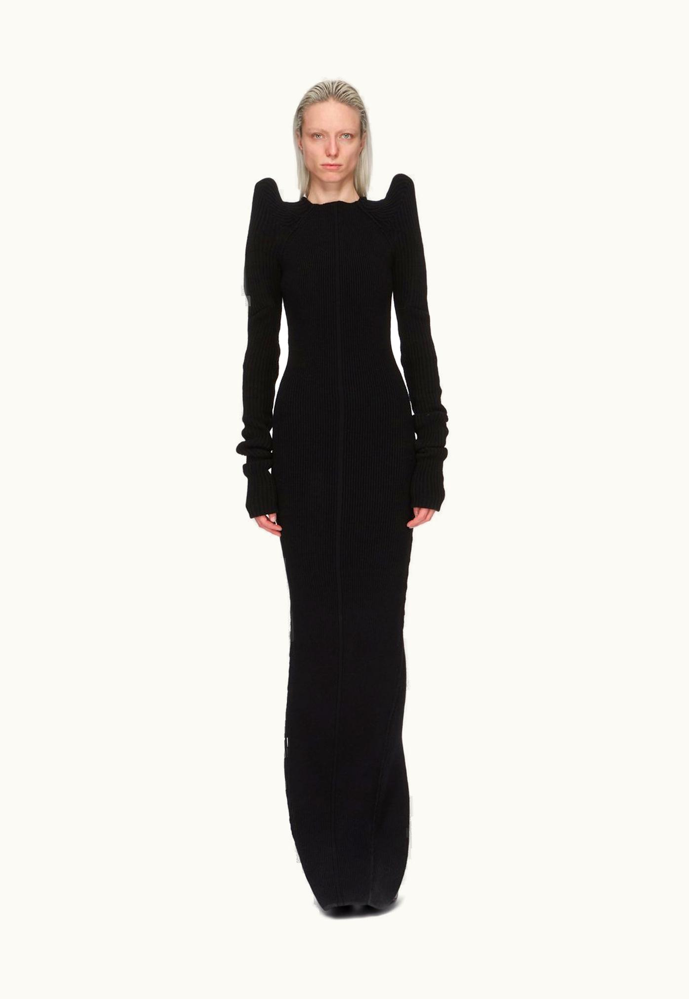 Rick Owens Rick Owens FW23 Luxor Runway Long Tec Dress In Black Heavy Rib Recycled Cashmere