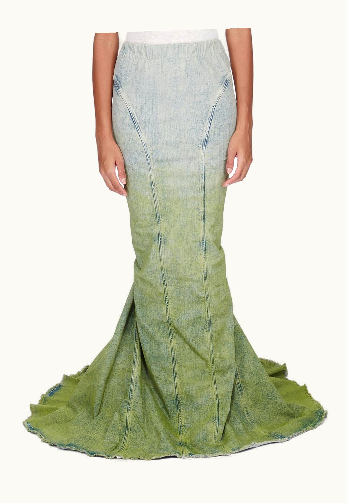 Rick Owens Moncler + Rick Owens FW23 Al Skirt In Acid Degrade Stretch Denim