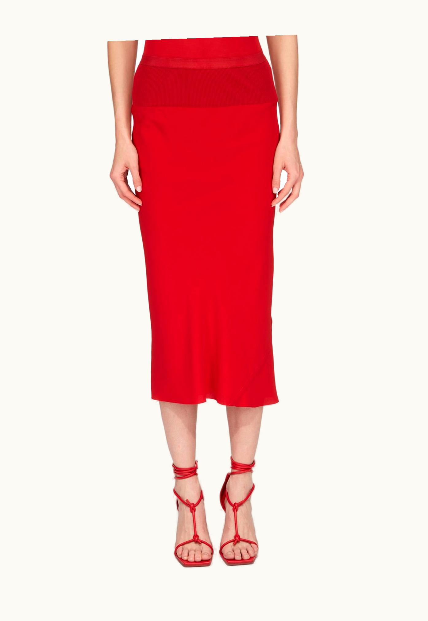 Rick Owens Rick Owens SS24 Lido Knee Bias Skirt In Cardinal Red Cocoon Crepe