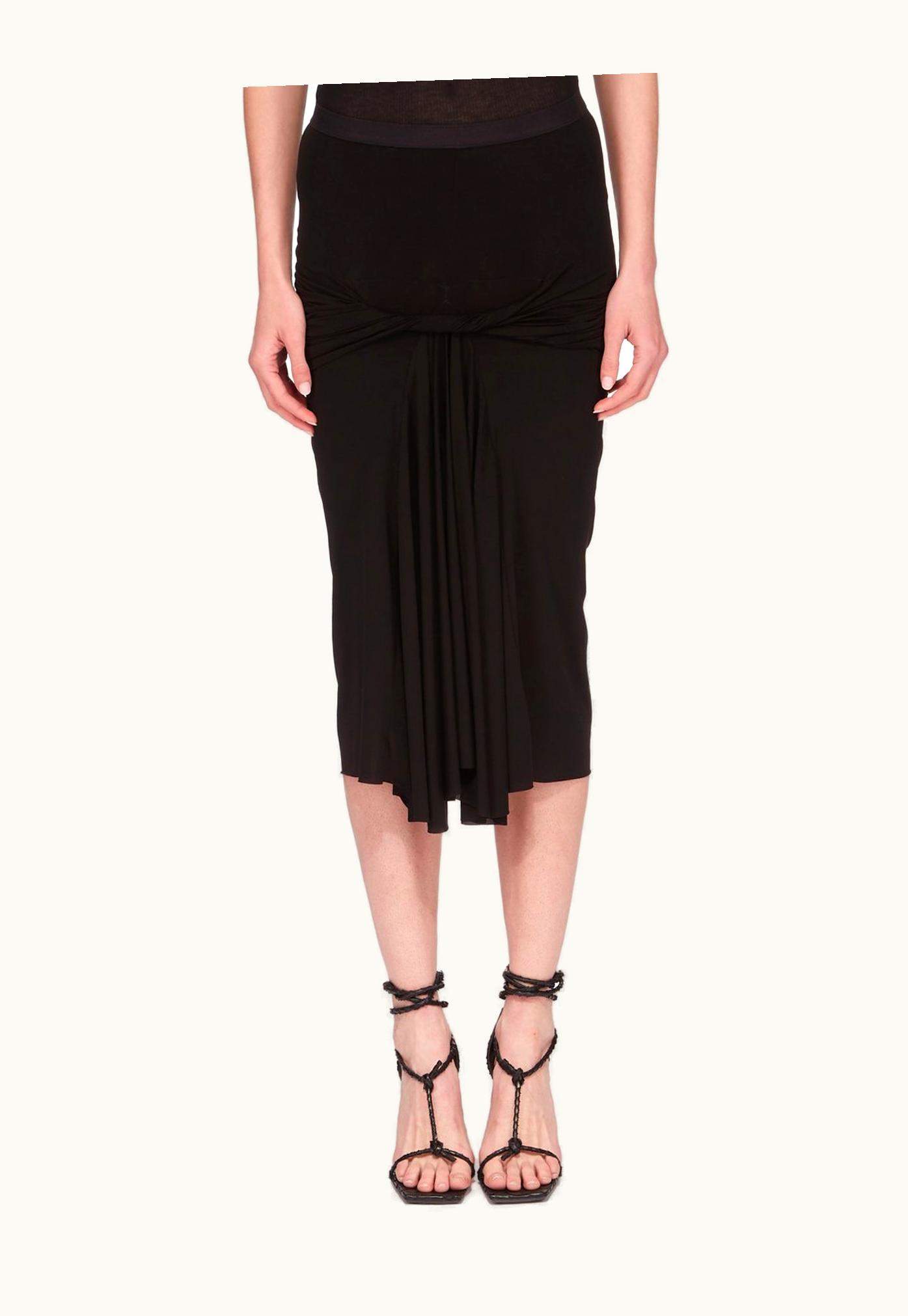 Rick Owens Rick Owens SS24 Lido Calf Twist Skirt In Black Heavy Stretch Cupro Jersey