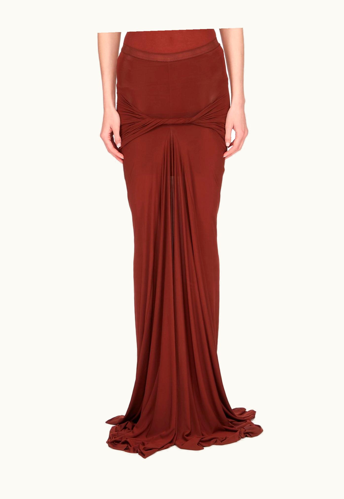 Rick Owens Rick Owens SS24 Lido Twist Skirt In Henna Heavy Stretch Cupro Jersey