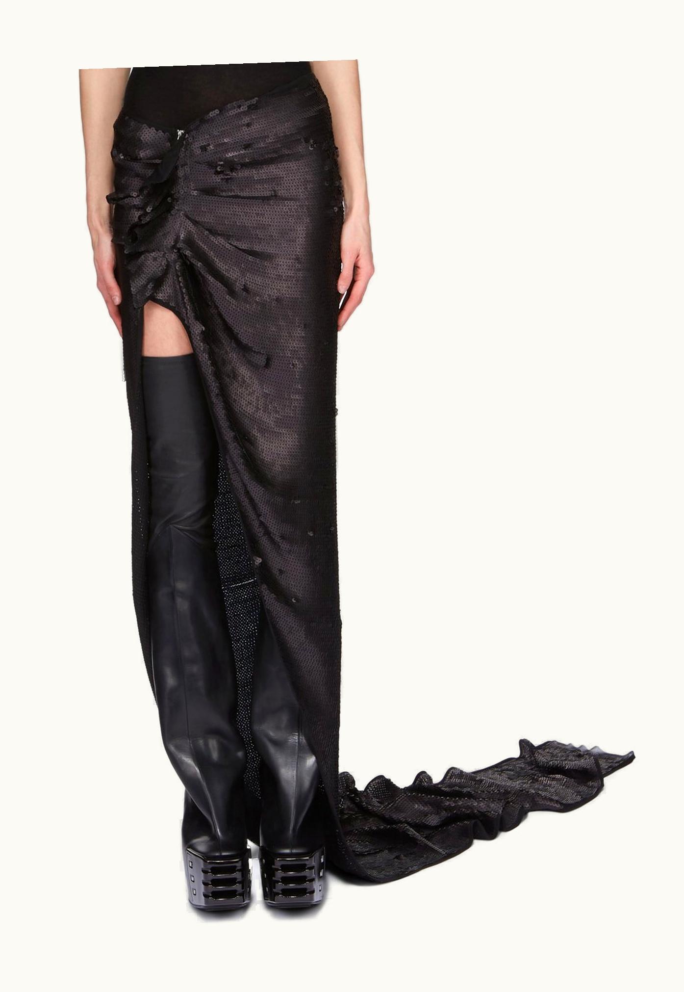 Rick Owens Rick Owens FW23 Luxor Runway Edfu Skirt Runway Length In Black Sequin Embroidered Silk Chiffon