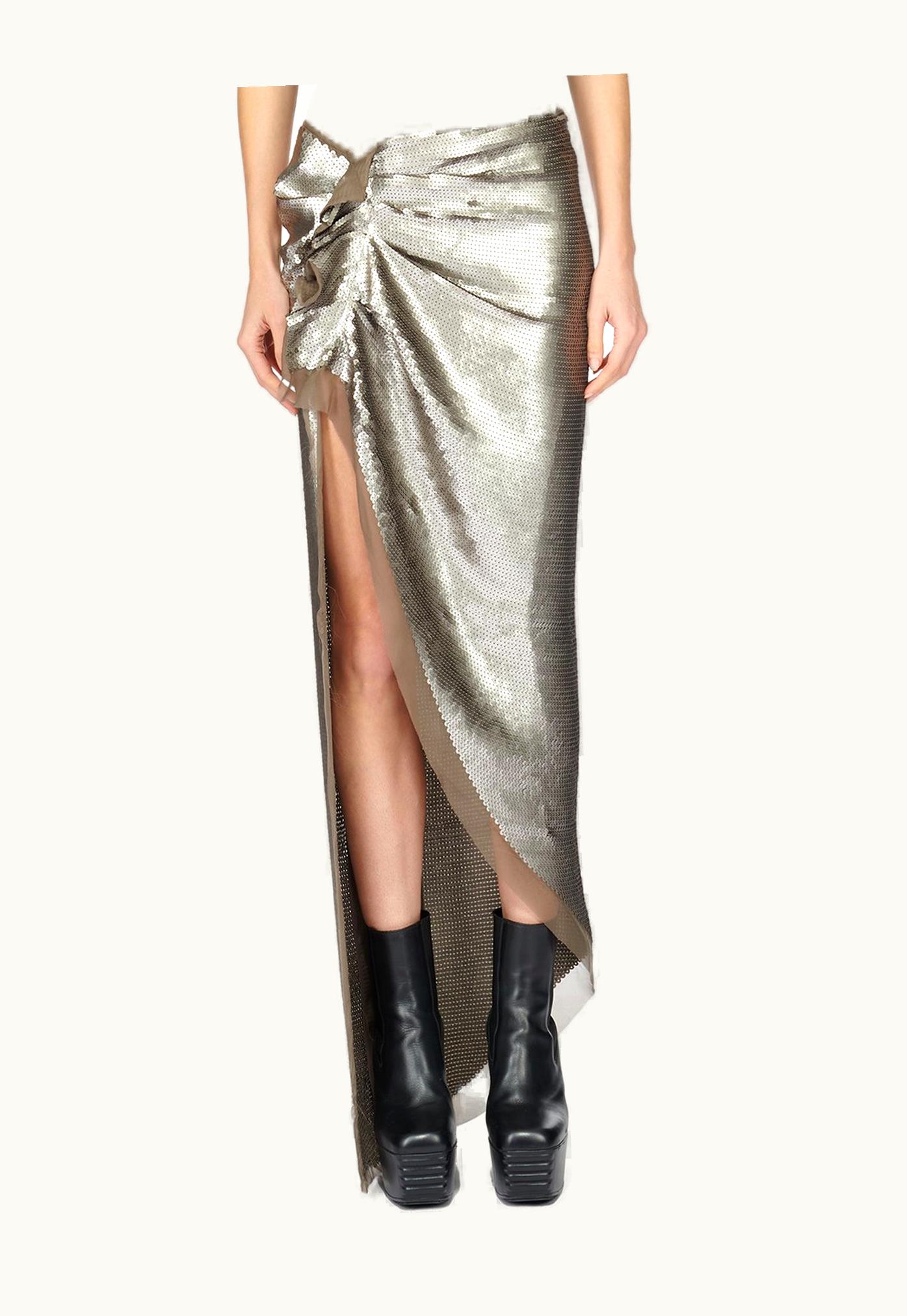Rick Owens Rick Owens FW23 Luxor Edfu Skirt In Dust Sequin Embroidered Silk Chiffon