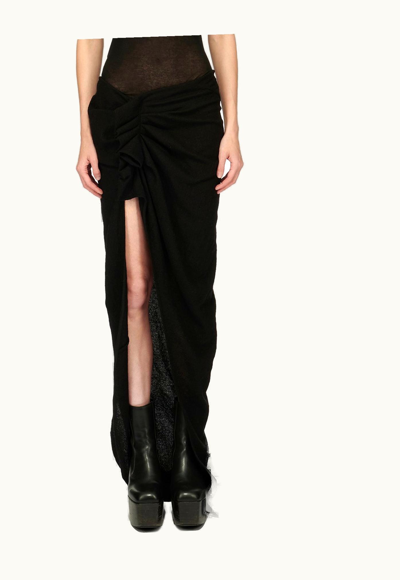 Rick Owens Rick Owens FW23 Luxor Woven Edfu Skirt In Black Soft Wool Flannel