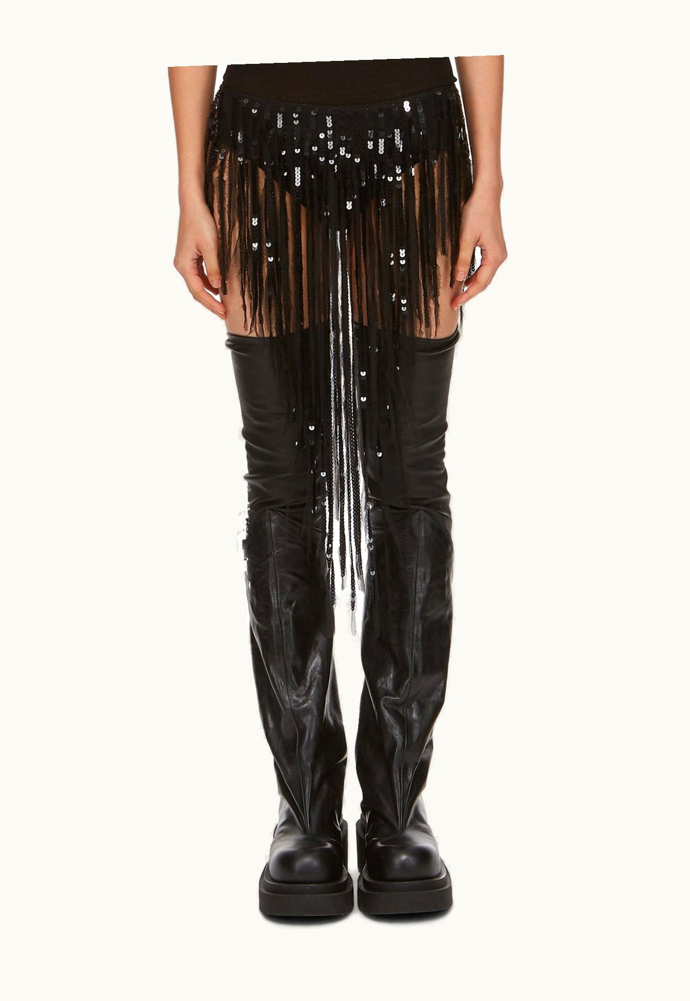 Rick Owens Rick Owens FW23 Luxor Fringed Panty In Black Sequin Embroidered Silk Chiffon