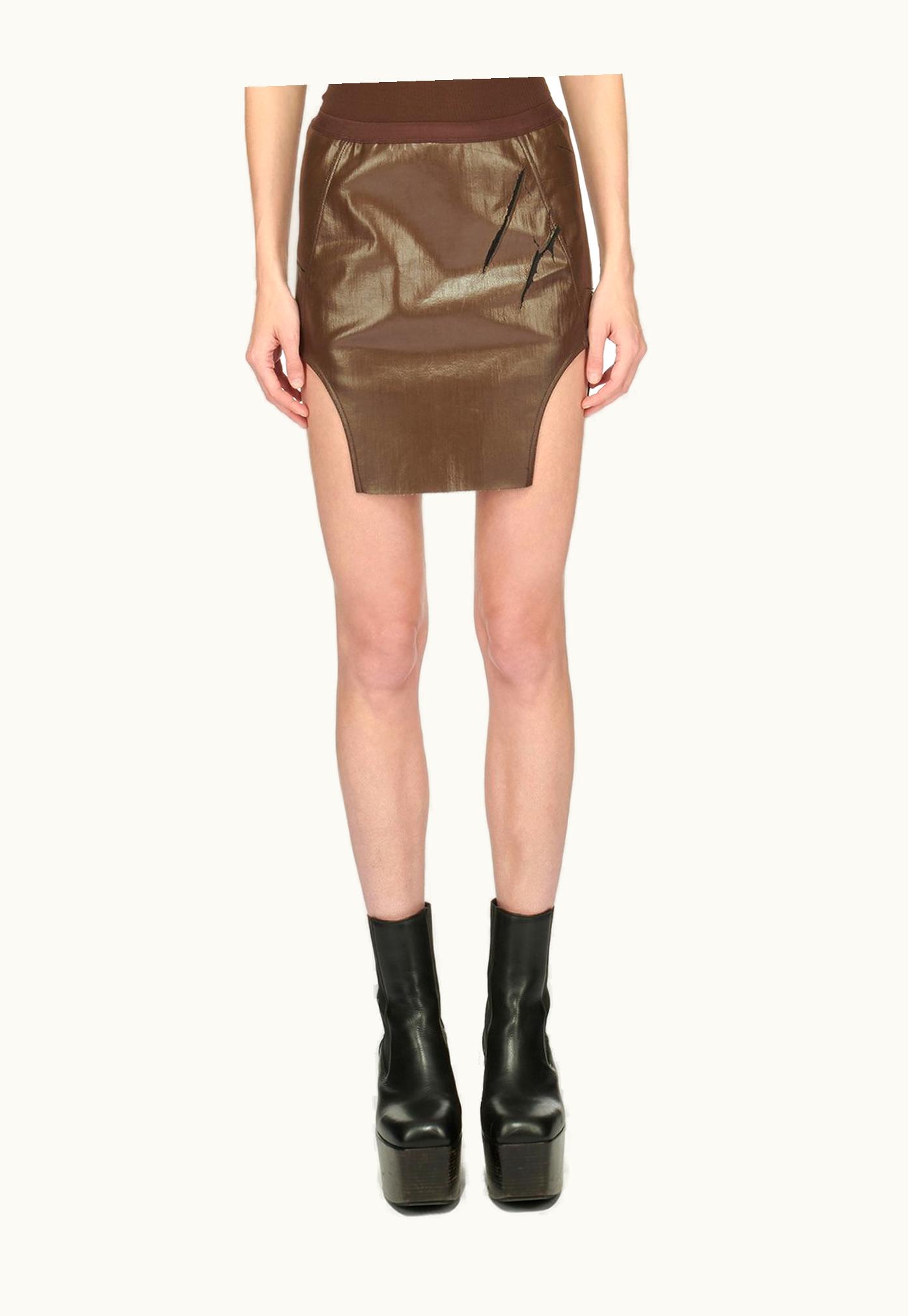 Rick Owens Rick Owens FW23 Luxor Diana Mini In Brown Cracked Stretch Denim