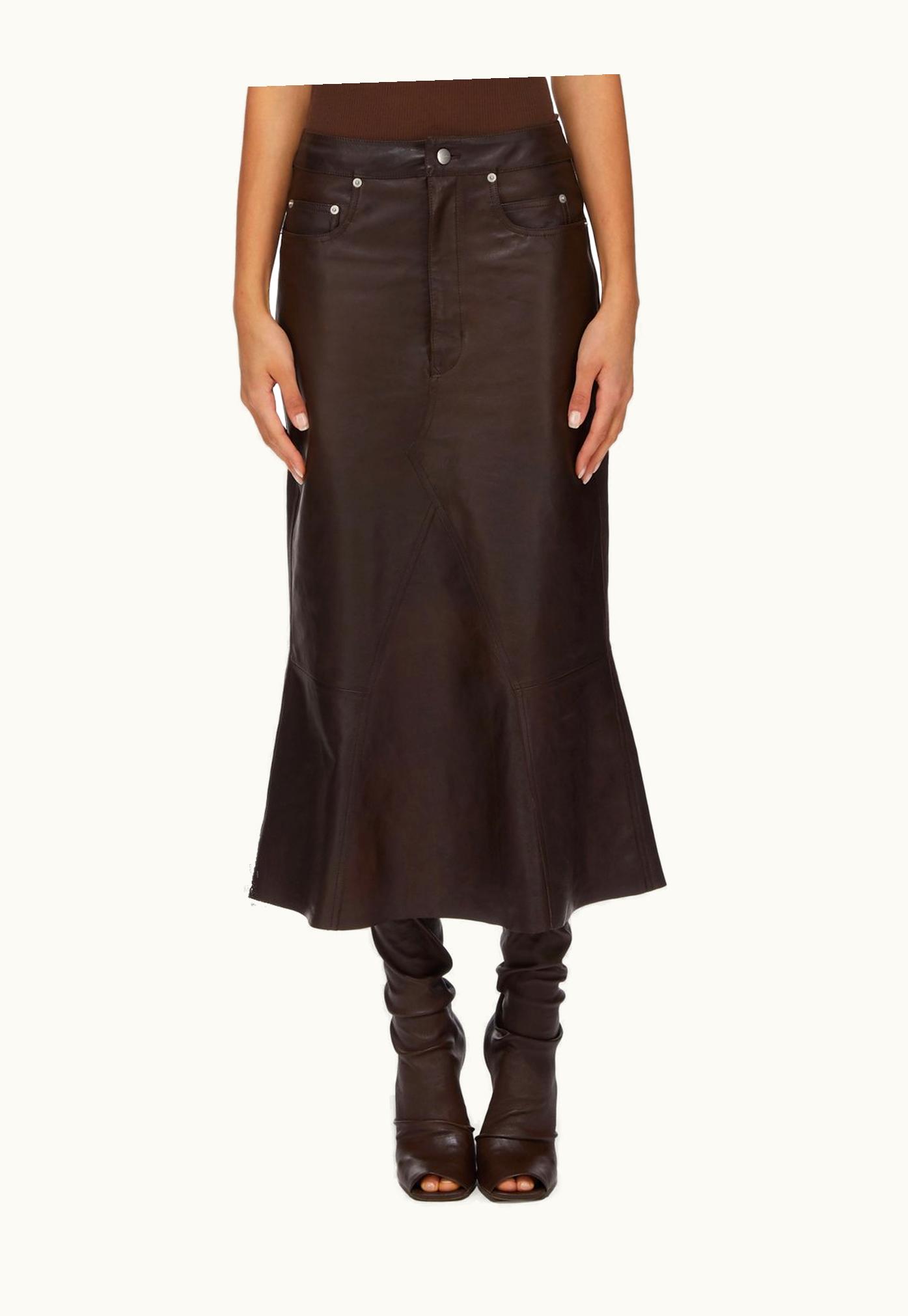 Rick Owens Rick Owens FW23 Luxor Godet Skirt In Brown Veg Nappa Lamb