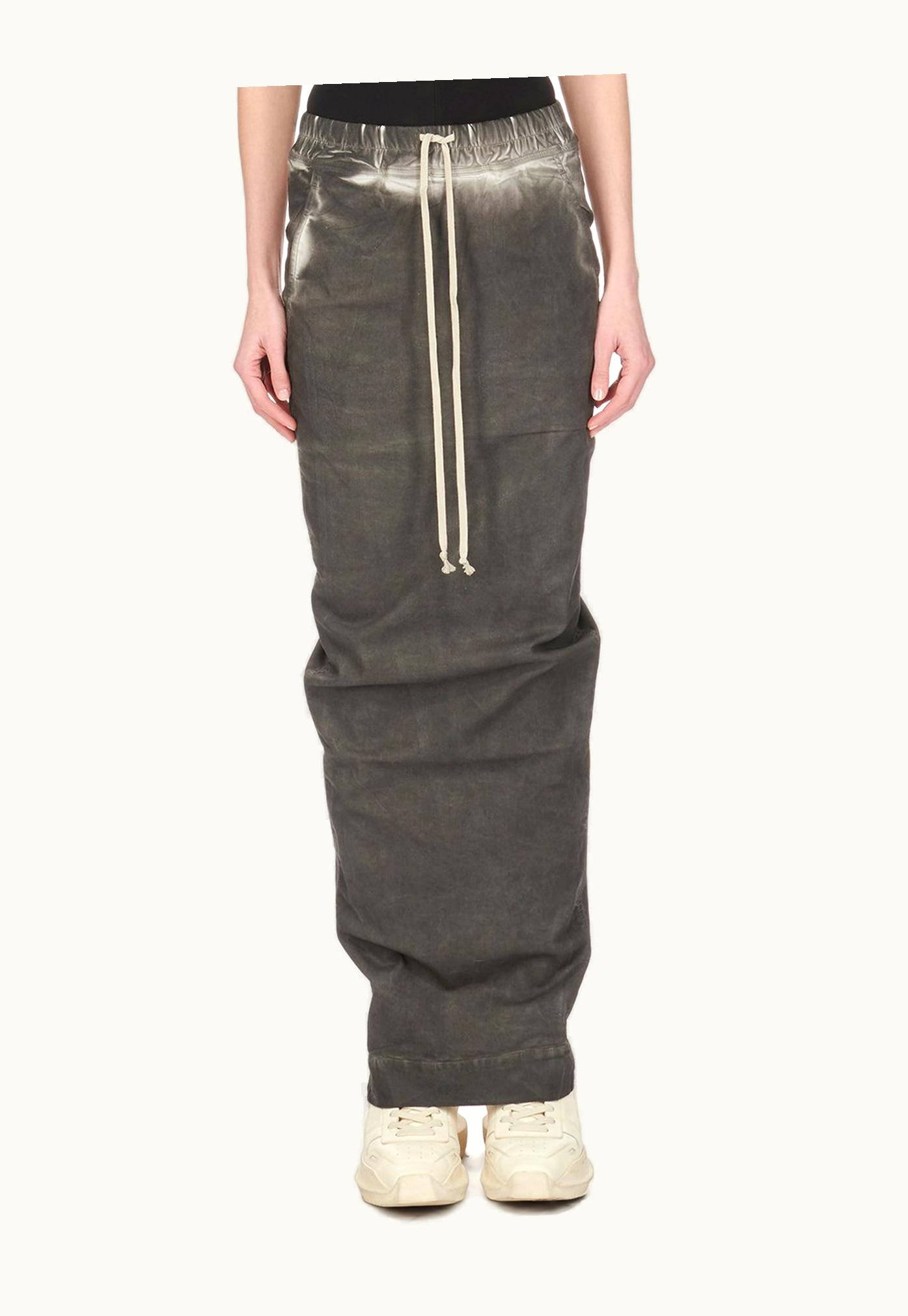 Rick Owens Rick Owens DRKSHDW SS24 Lido Pull On Pillar Skirt In Dark Dust Overdyed Foil Stretch Denim