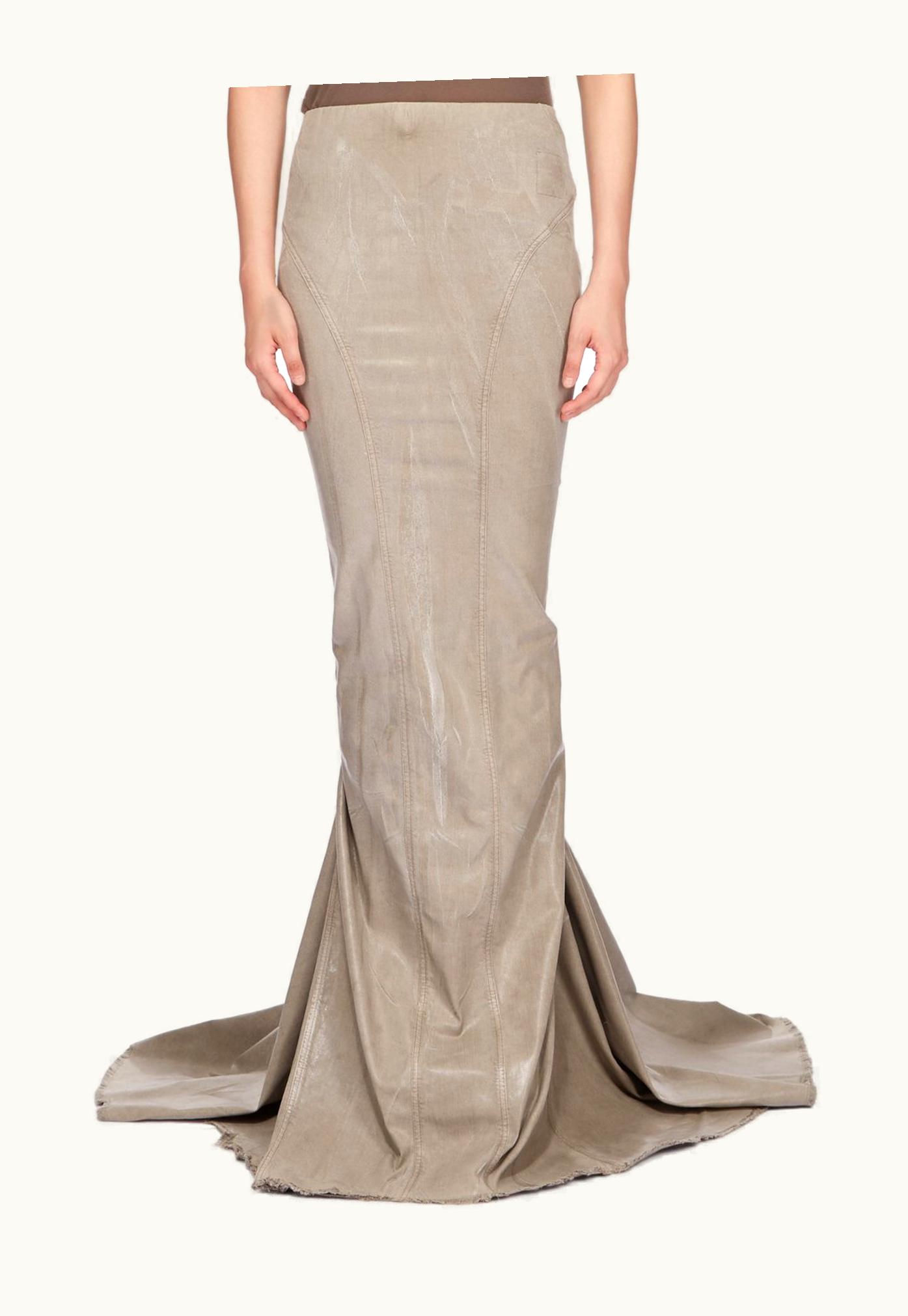 Rick Owens Rick Owens DRKSHDW SS24 Lido Al Pillar Skirt In Pearl Overdyed Foil Stretch Denim