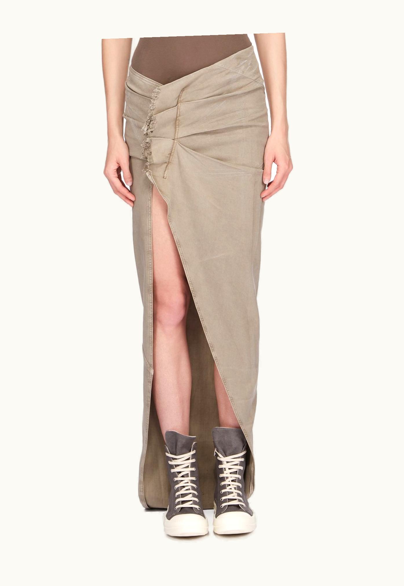 Rick Owens Rick Owens DRKSHDW SS24 Lido Denim Edfu Skirt Long In Pearl Overdyed Foil Stretch Denim