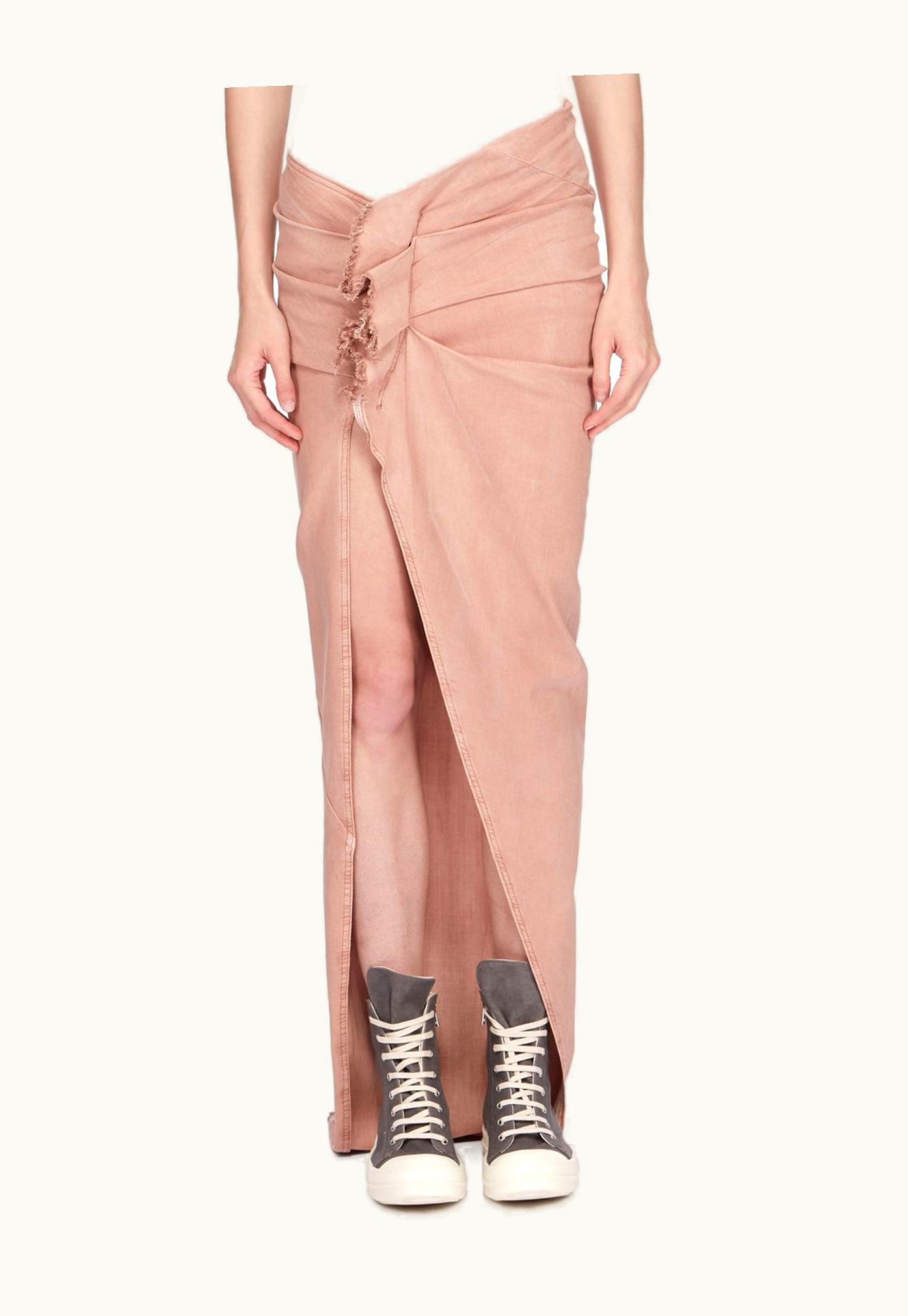 Rick Owens Rick Owens DRKSHDW SS24 Lido Denim Edfu Skirt Long In Dark Pink Overdyed Foil Stretch Denim