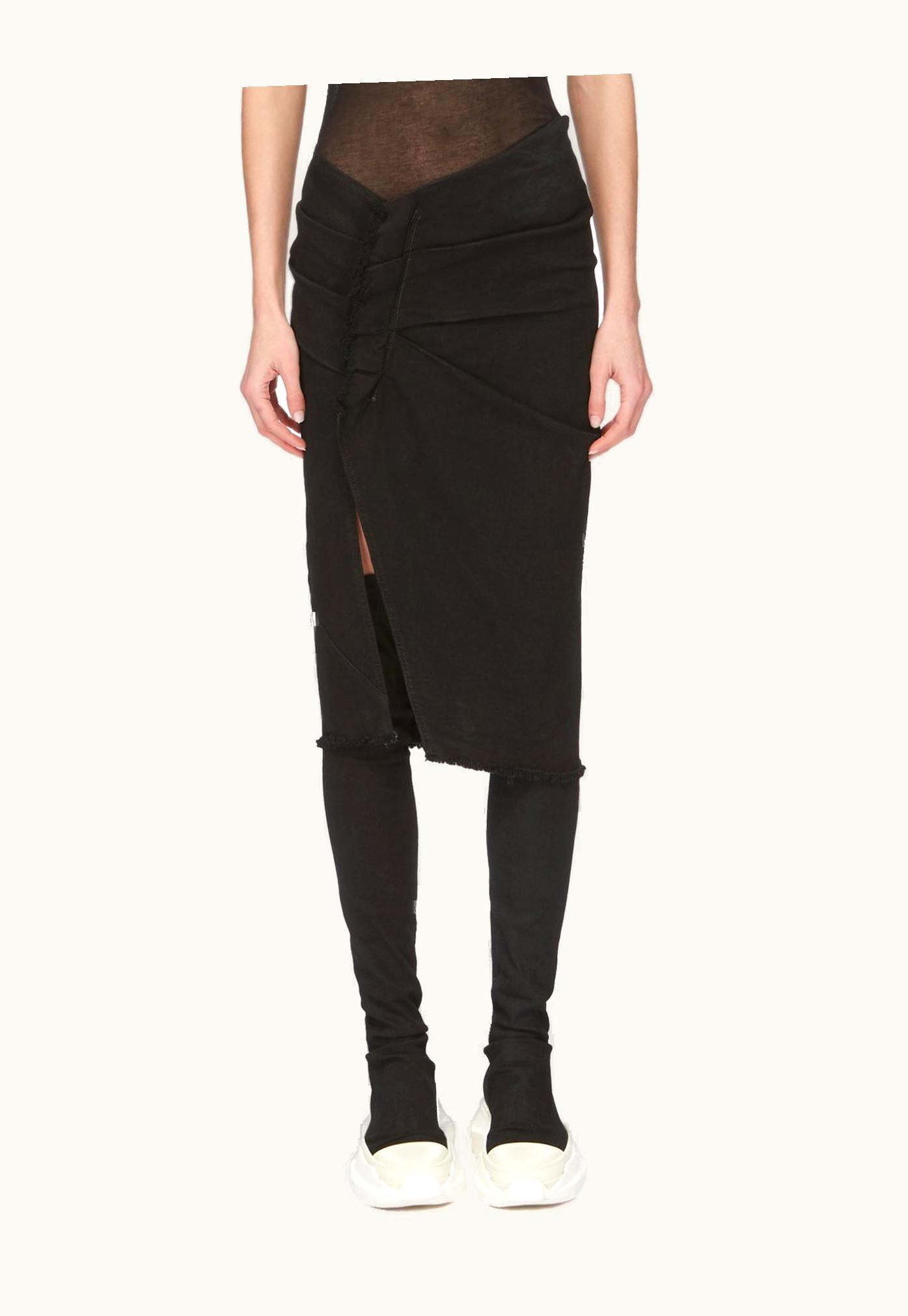Rick Owens Rick Owens DRKSHDW FW23 Luxor Edfu Skirt Knee In Blackety Black Stretch Denim