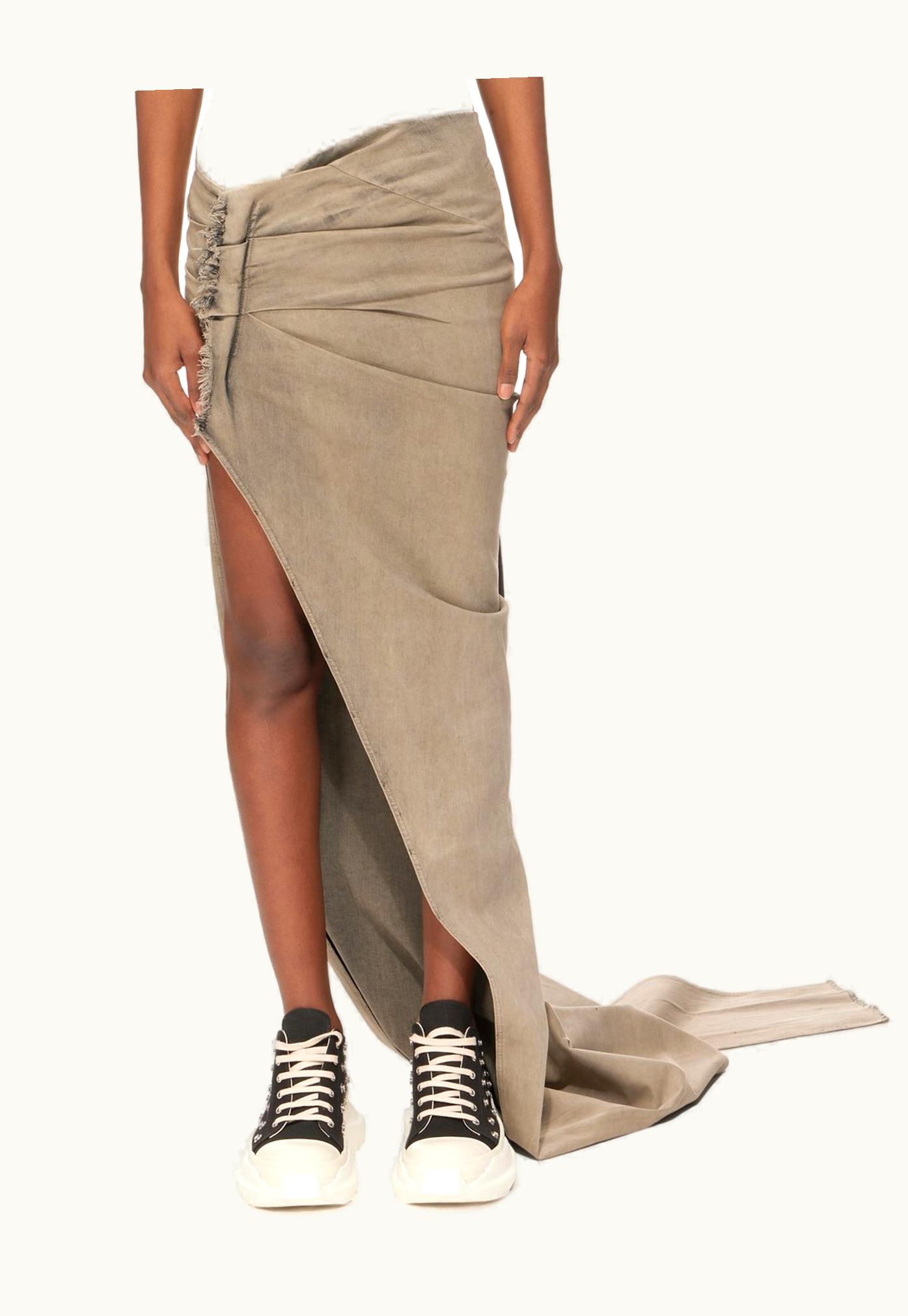 Rick Owens Rick Owens DRKSHDW FW23 Luxor Edfu Skirt Long In Mineral Pearl Stretch Denim