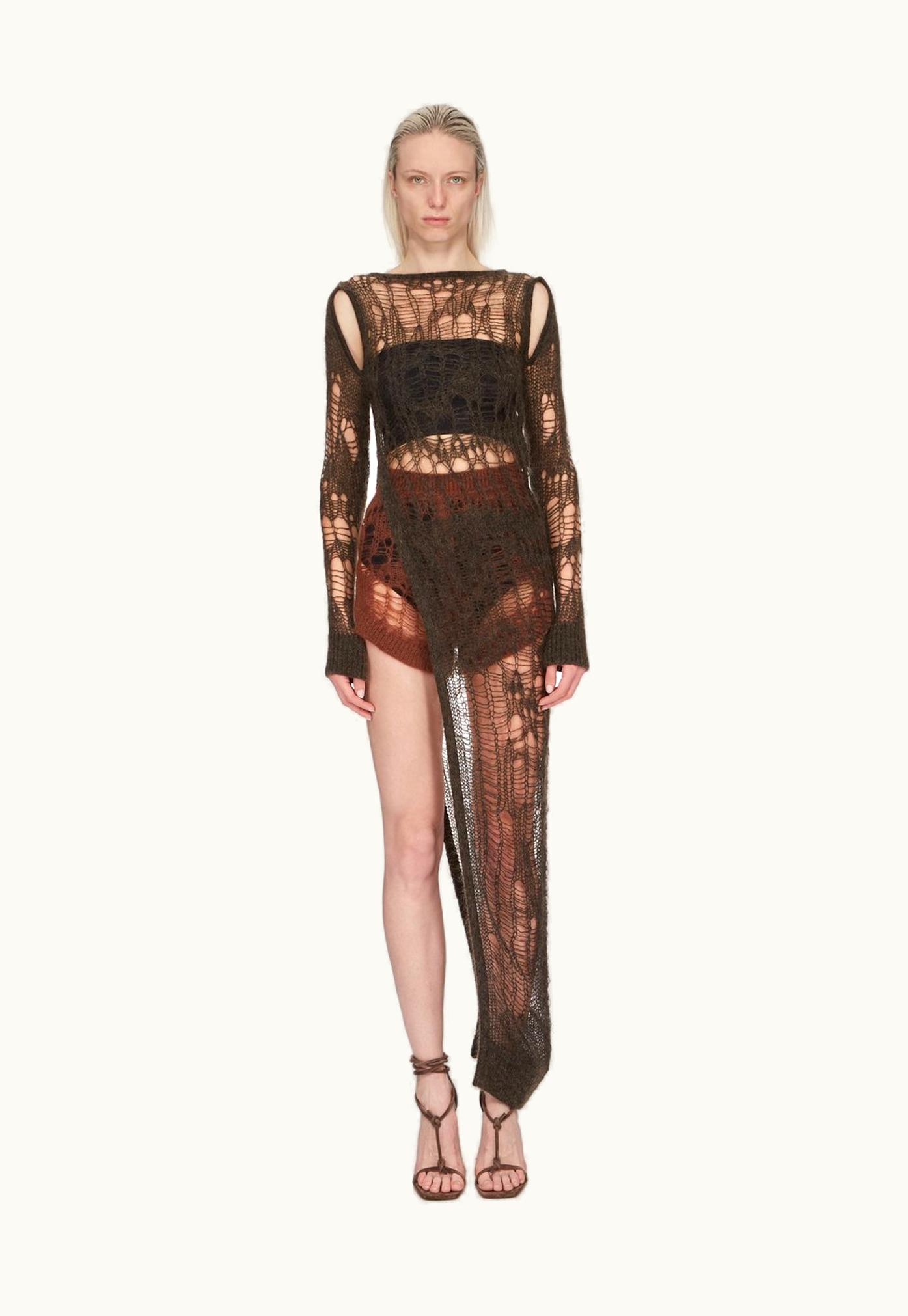 Rick Owens Rick Owens SS24 Lido Easy Long Top Cape Sleeve In Dark Dust Net Knit