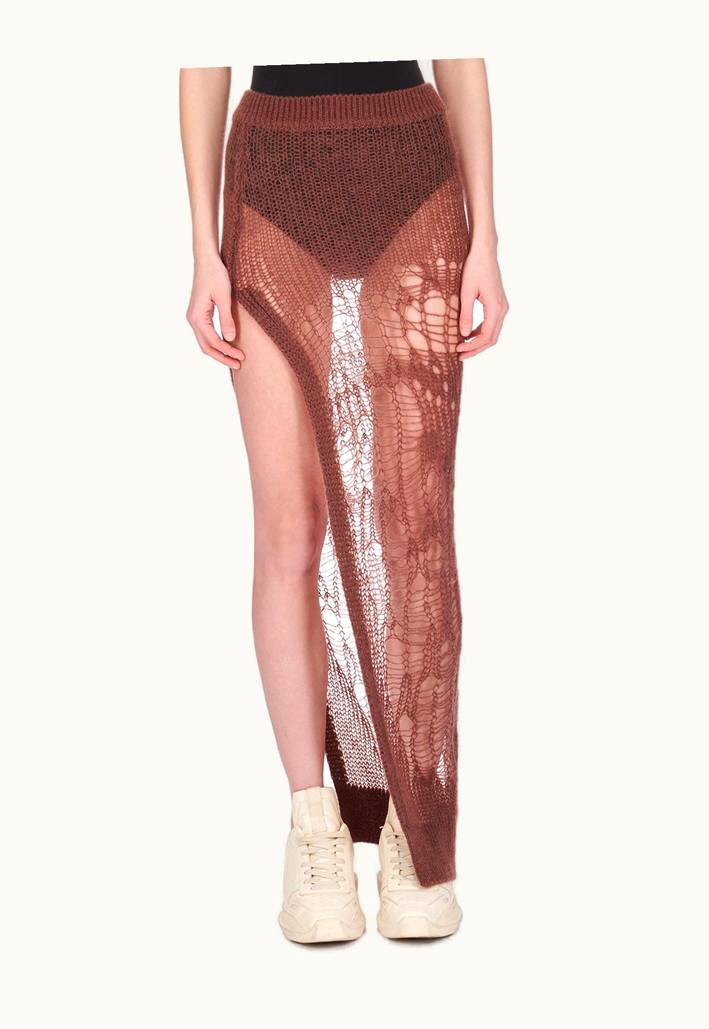 Rick Owens Rick Owens SS24 Lido Spider Ziggy Skirt In Henna Net Knit