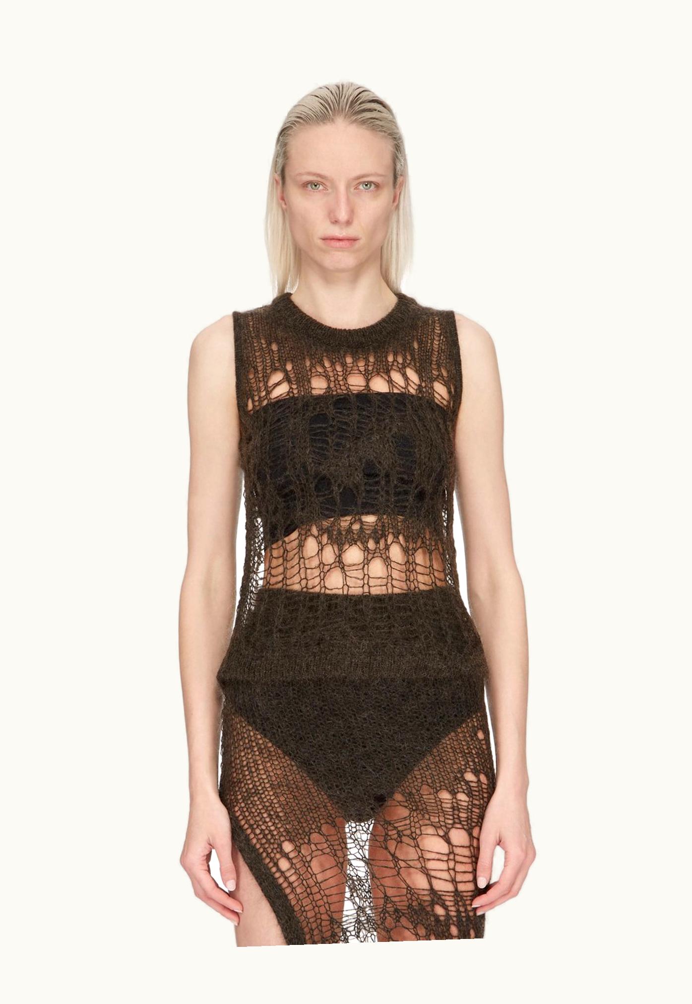 Rick Owens Rick Owens SS24 Lido Spider Tank In Dark Dust Net Knit