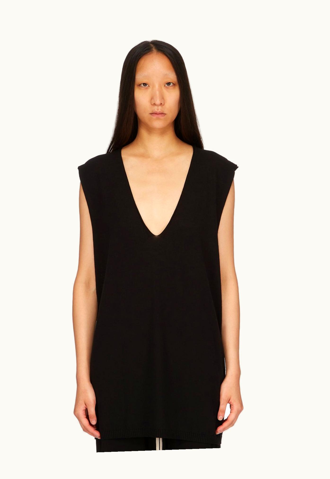 Rick Owens Rick Owens SS24 Lido Sl Soft V Neck In Black Stretch Viscose Knit