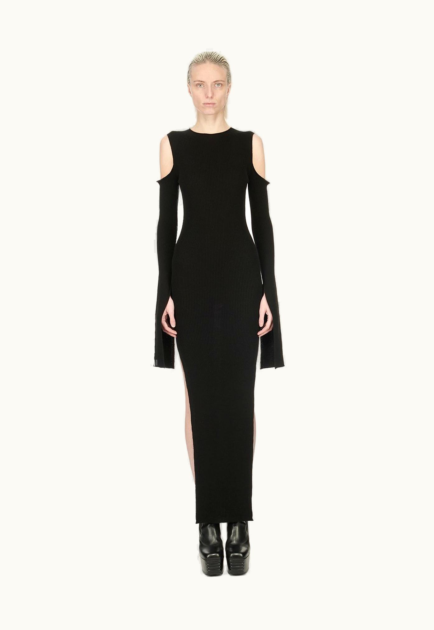 Rick Owens Rick Owens SS24 Lido Cape Sleeve Dress In Black Lightweight Ribbed Knit