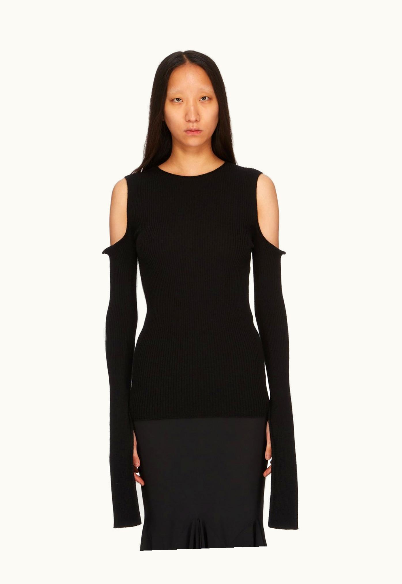 Rick Owens Rick Owens SS24 Lido Cape Sleeve Knit In Black Lightweight Ribbed Knit