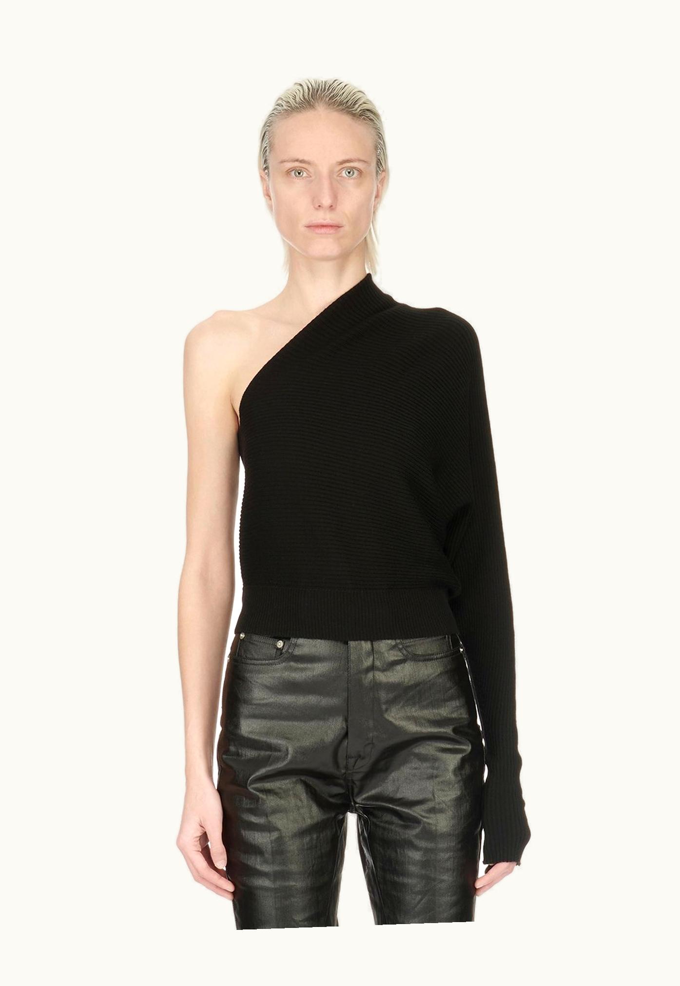 Rick Owens Rick Owens SS24 Lido One Sleeve Top In Black Lightweight Ribbed Knit
