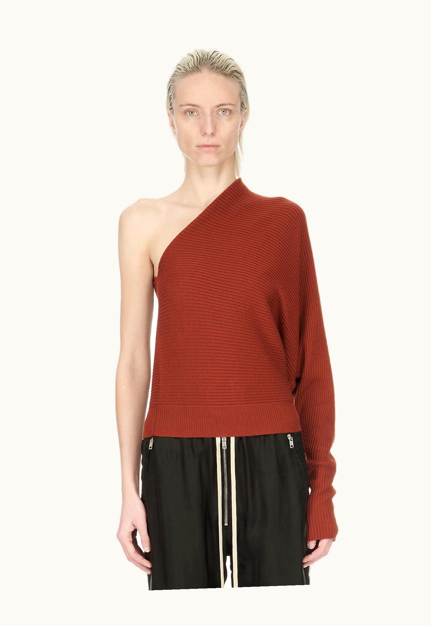 Rick Owens Rick Owens SS24 Lido One Sleeve Top In Henna Lightweight Ribbed Knit