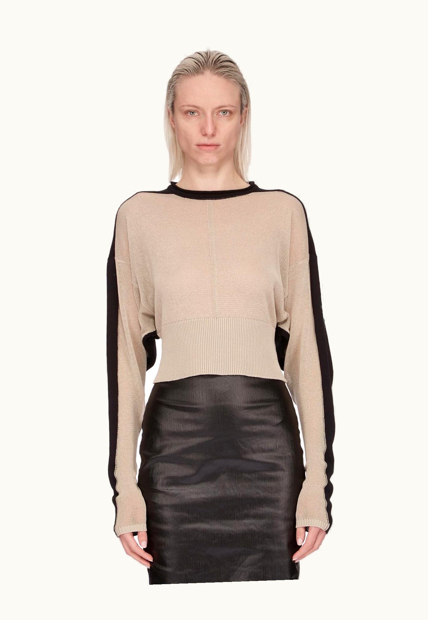 Rick Owens RICK OWENS SS24 LIDO COMBO Cropped Top Pearl Black Cotton Knit