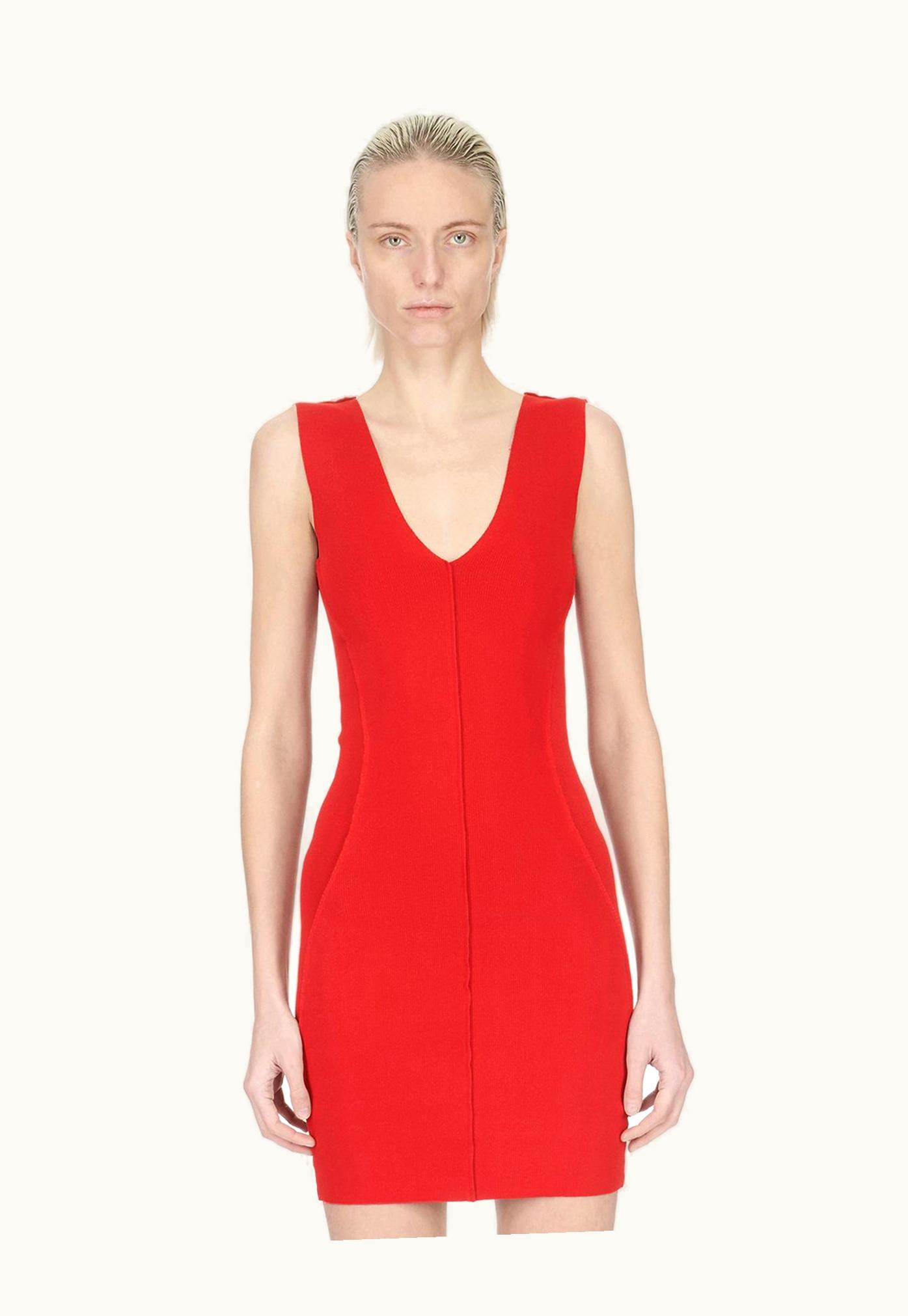 Rick Owens Rick Owens SS24 Lido Tank Mini Dress In Cardinal Red Stretch Viscose Knit