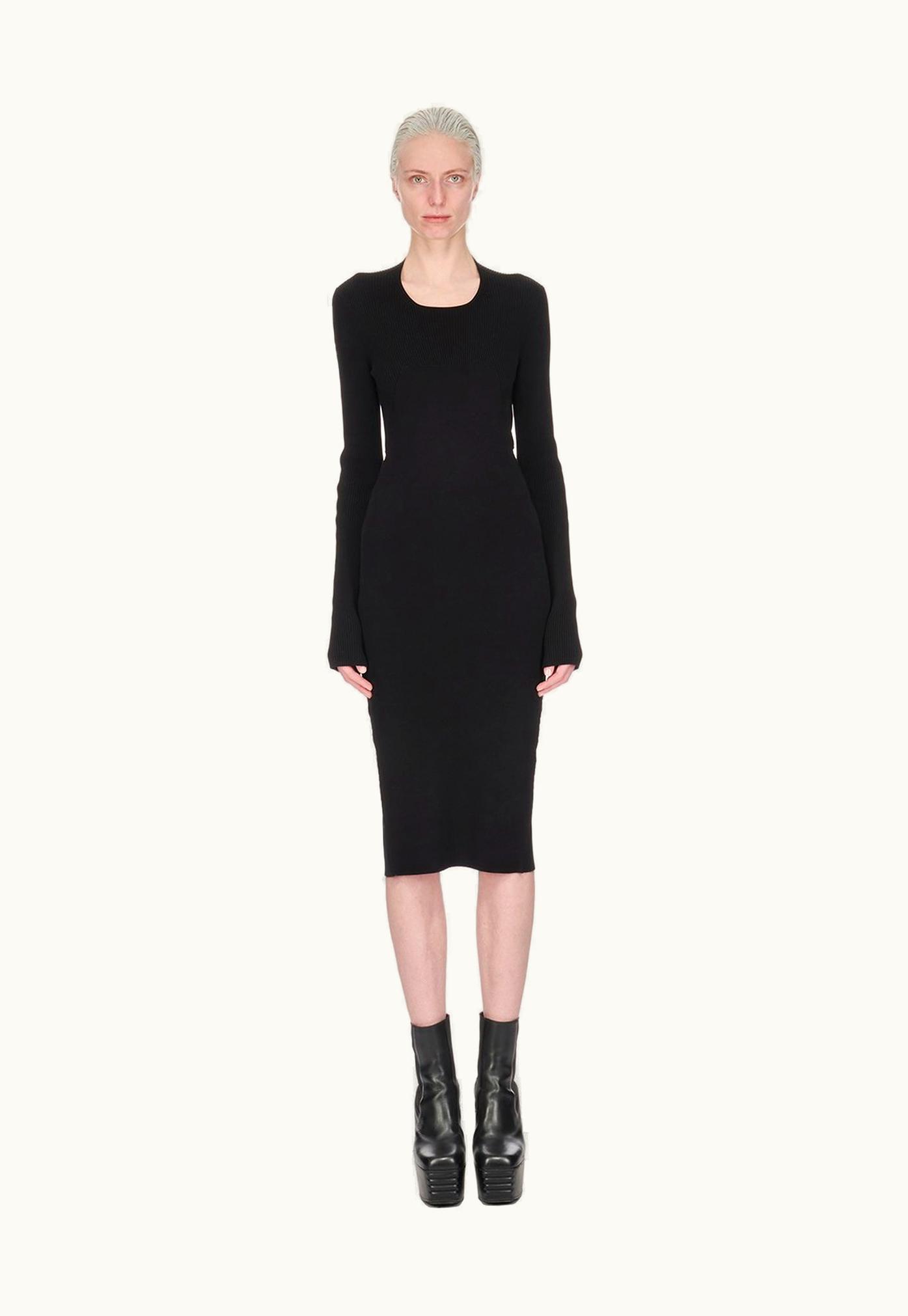 Rick Owens Rick Owens SS24 Lido Column Dress In Black Stretch Viscose Knit