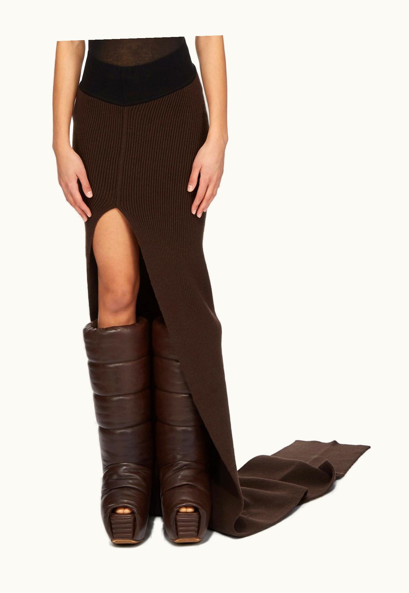 Rick Owens Rick Owens FW23 Luxor Runway Knt Edfu Skirt In Brown And Black Heavy Rib Recycled Cashmere
