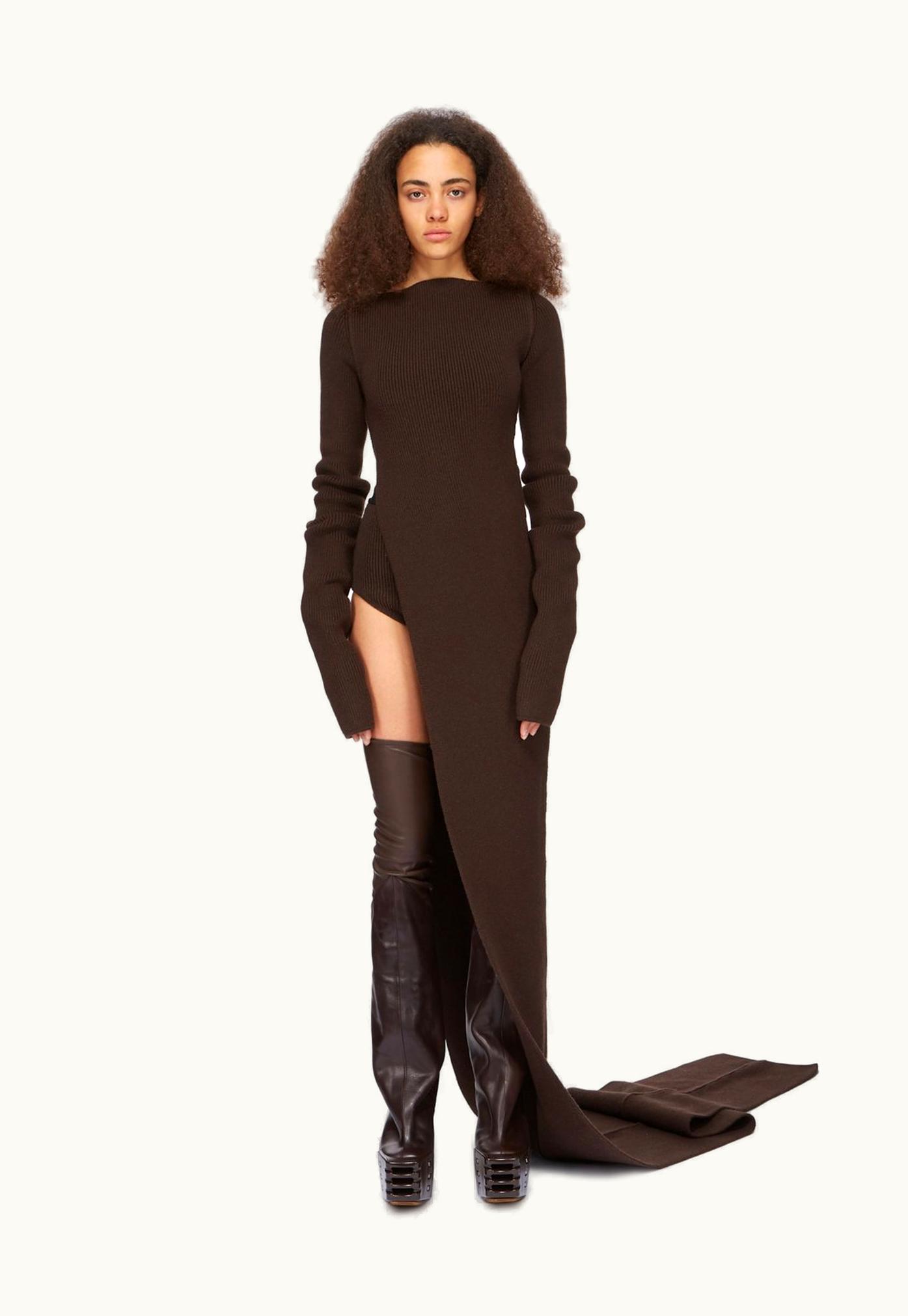 Rick Owens Rick Owens FW23 Luxor Runway Long Top In Brown Heavy Rib Recycled Cashmere