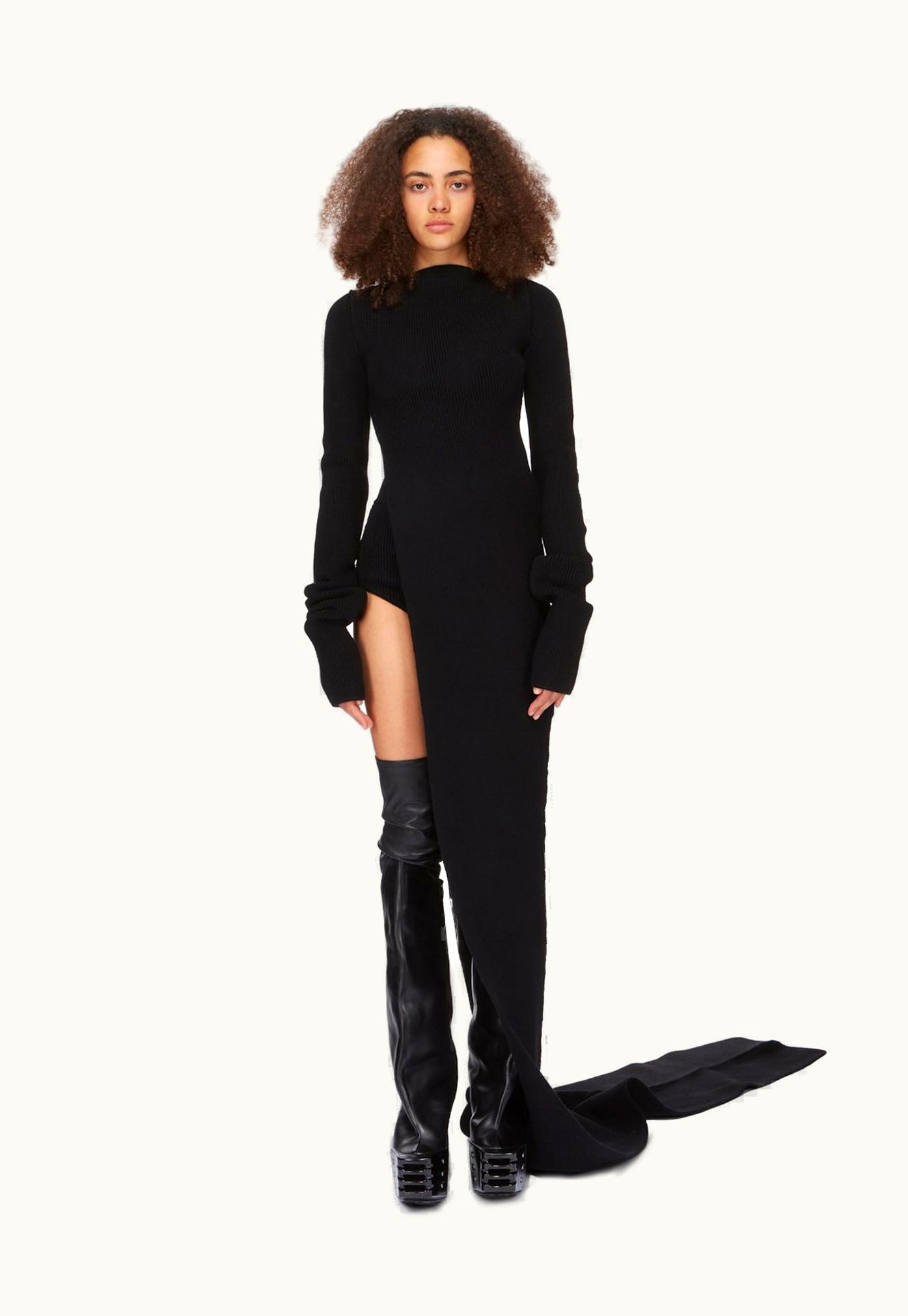 Rick Owens Rick Owens FW23 Luxor Runway Long Top In Black Heavy Rib Recycled Cashmere