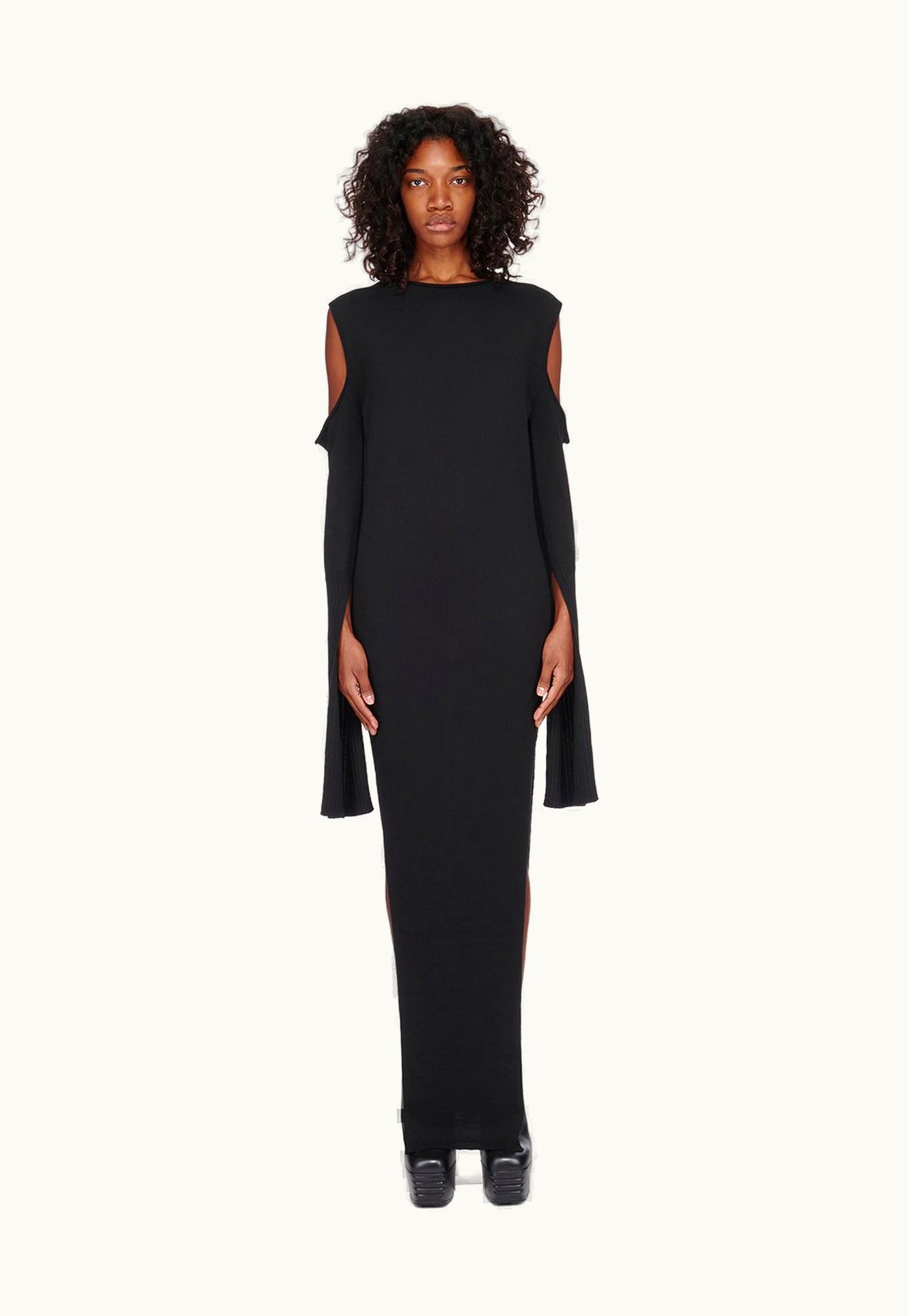 Rick Owens Rick Owens FW23 Luxor Cape Sleeve Dress In Black Lightweight Rasato Knit