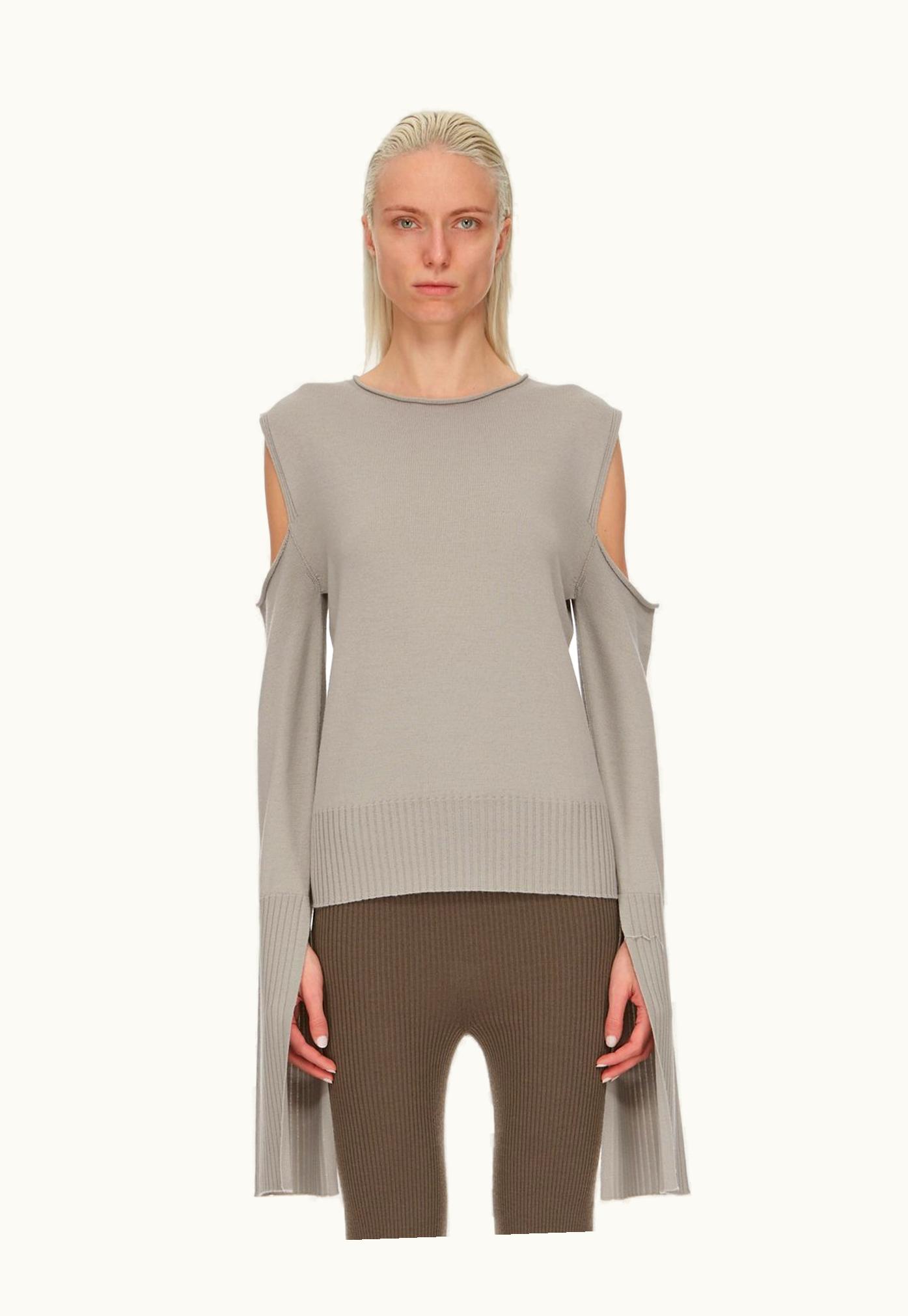 Rick Owens Rick Owens FW23 Luxor Cape Sleeve Knit In Pearl Lightweight Rasato Knit