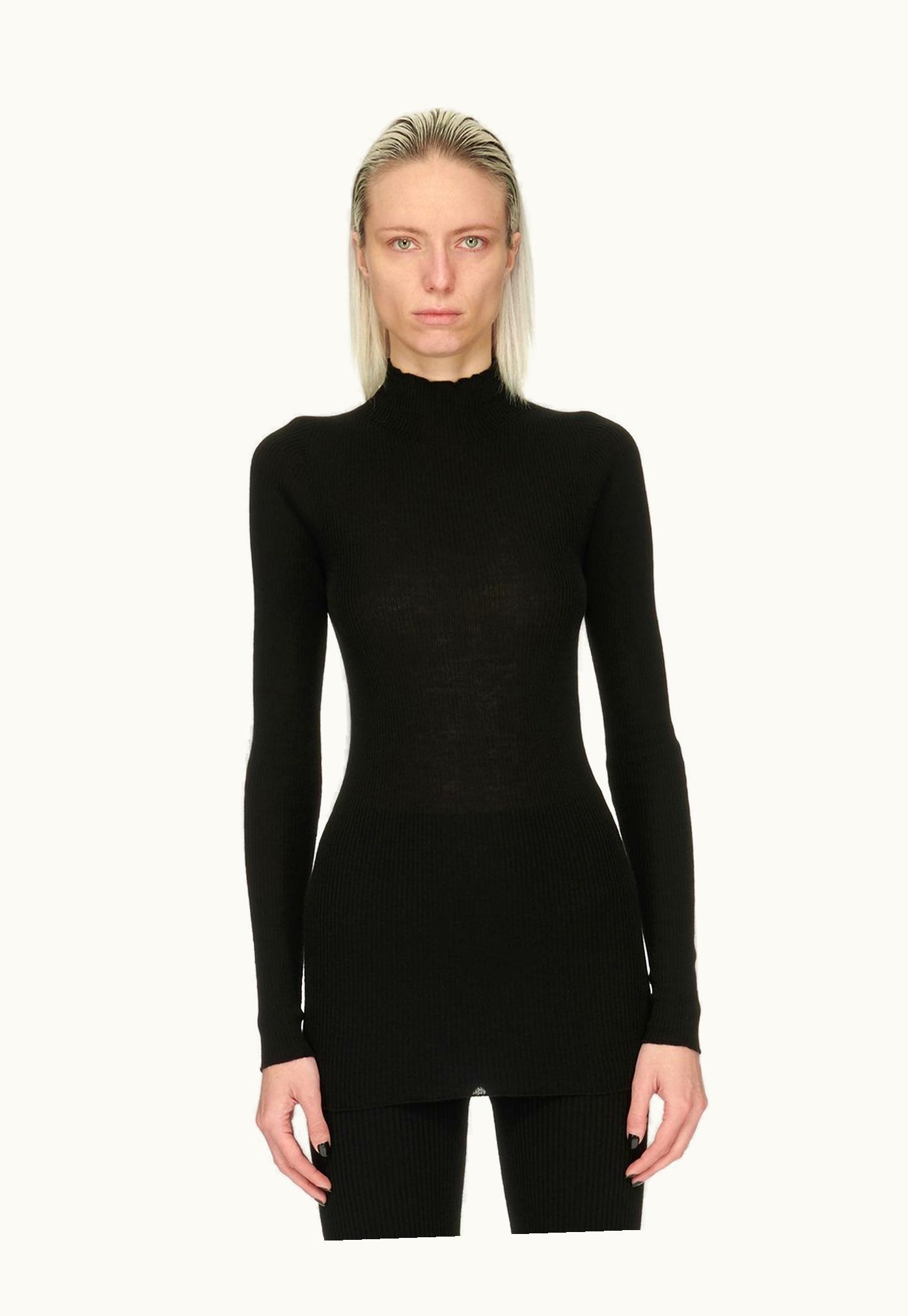 Rick Owens Rick Owens FW23 Luxor Ribbed Lupetto In Black Lightweight Ribbed Knit