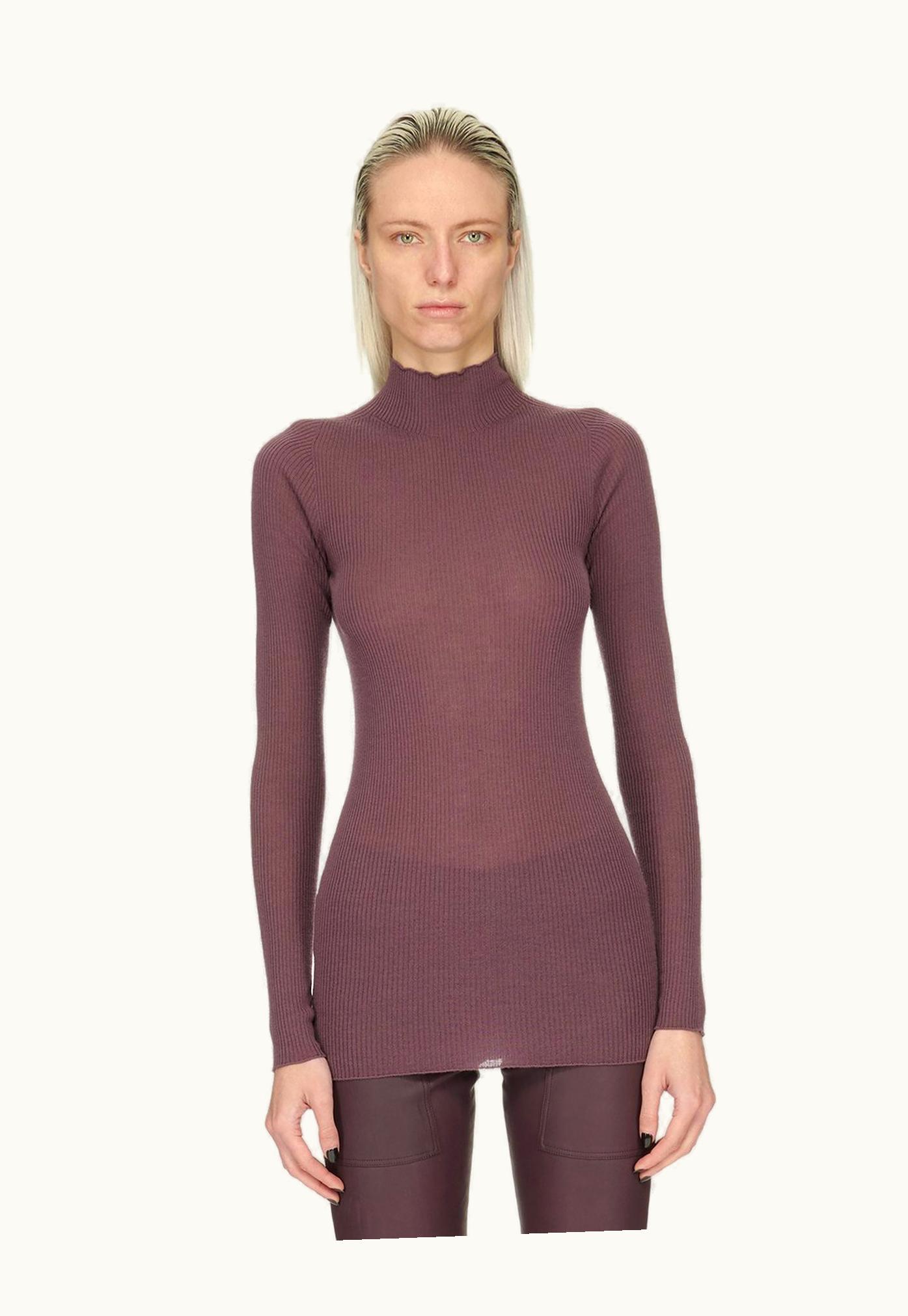 Rick Owens Rick Owens FW23 Luxor Ribbed Lupetto In Amethyst Purple Lightweight Ribbed Knit