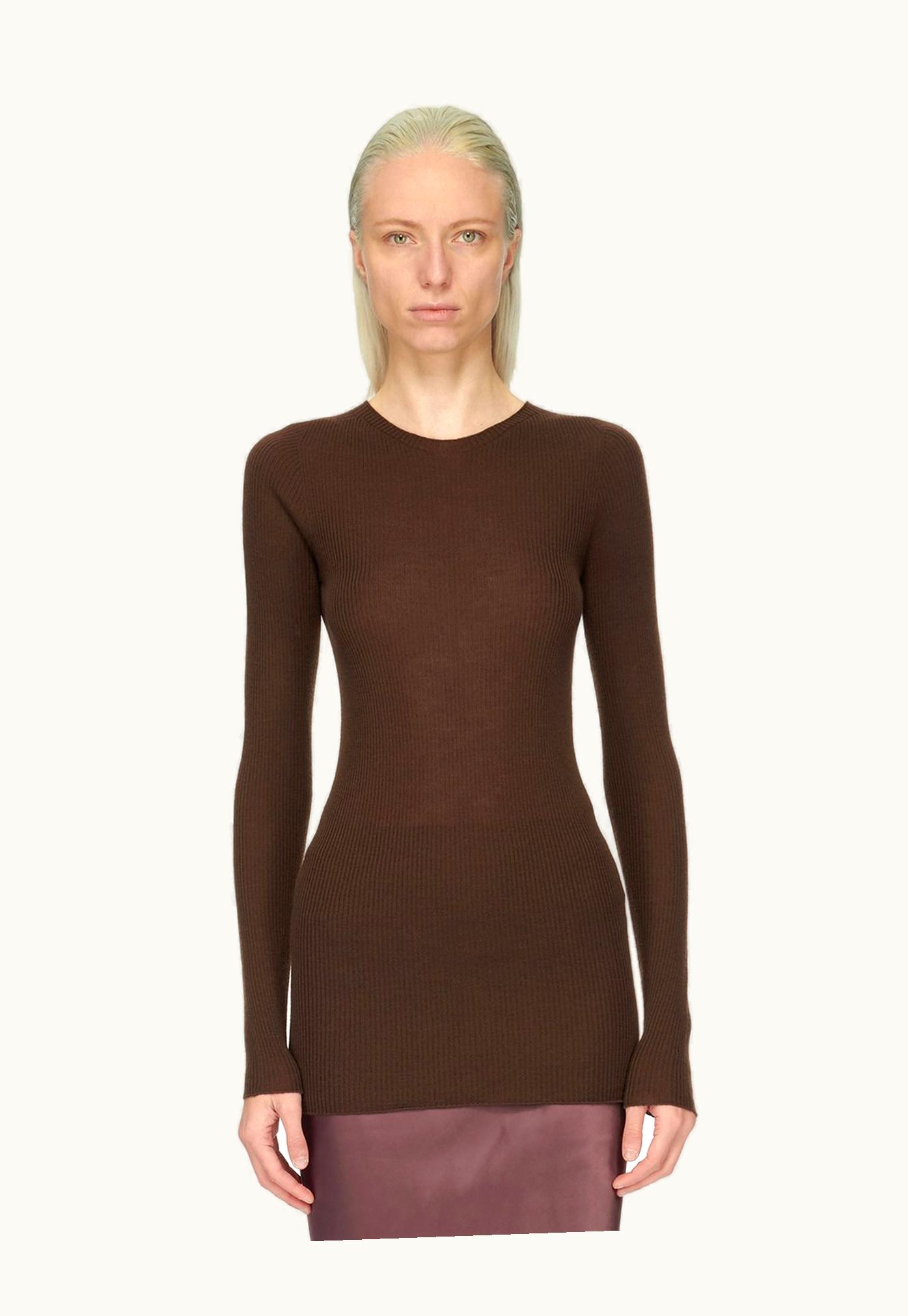 Rick Owens Rick Owens FW23 Luxor Ribbed Round Neck In Brown Lightweight Ribbed Knit
