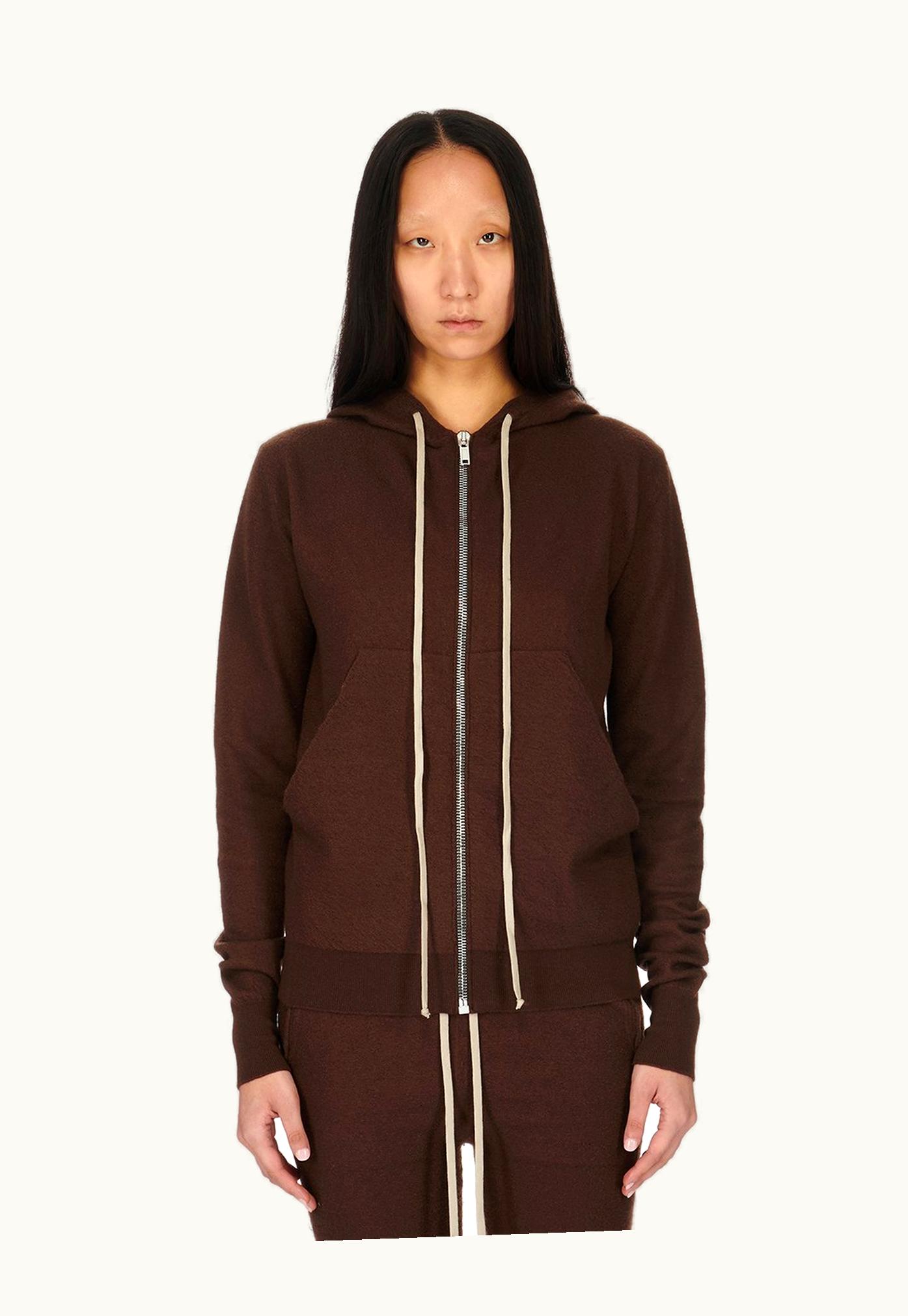 Rick Owens Rick Owens FW23 Luxor Zipped Hoodie In Brown Boiled Cashmere Knit
